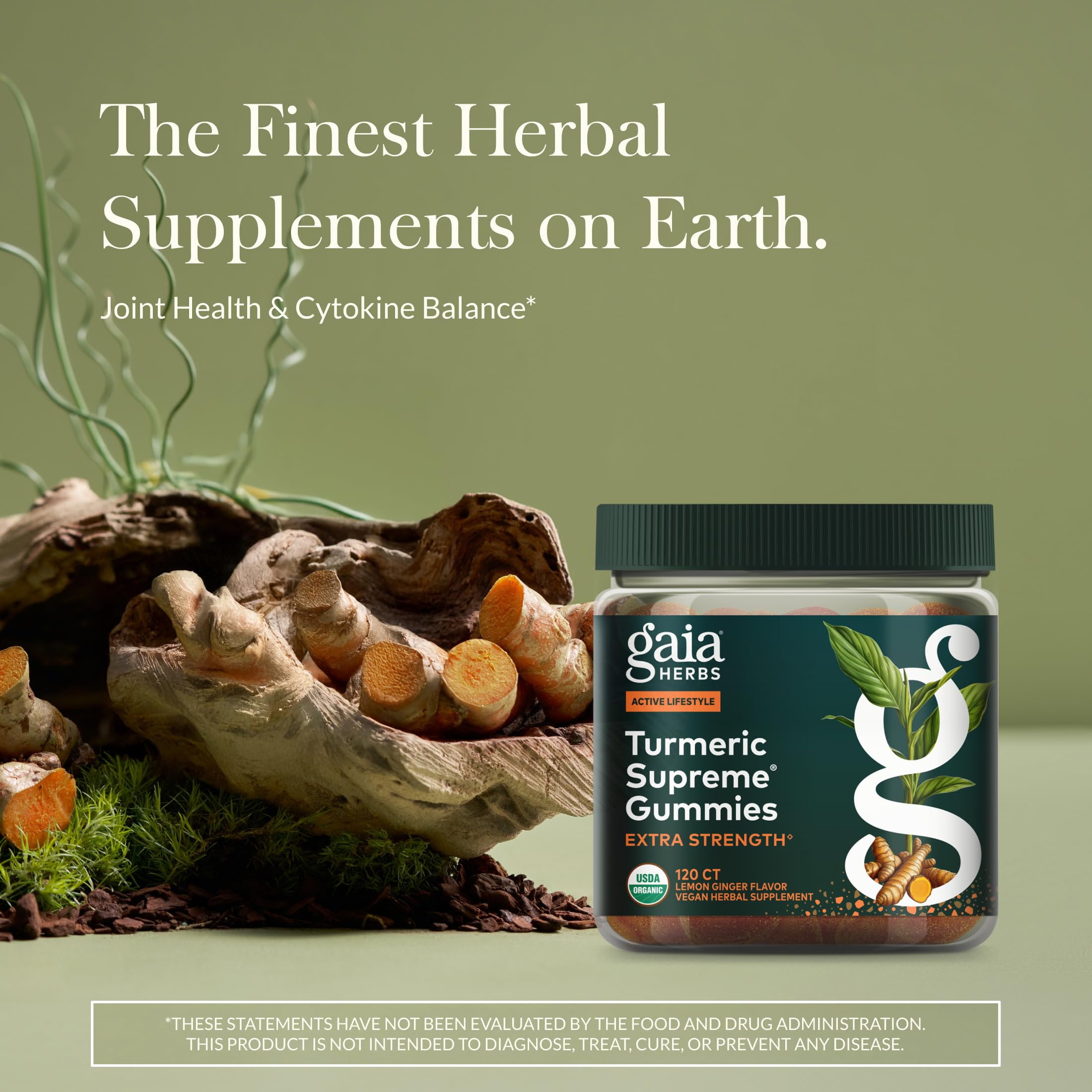 Gaia Herbs open bottle with lemon-ginger gummies visible