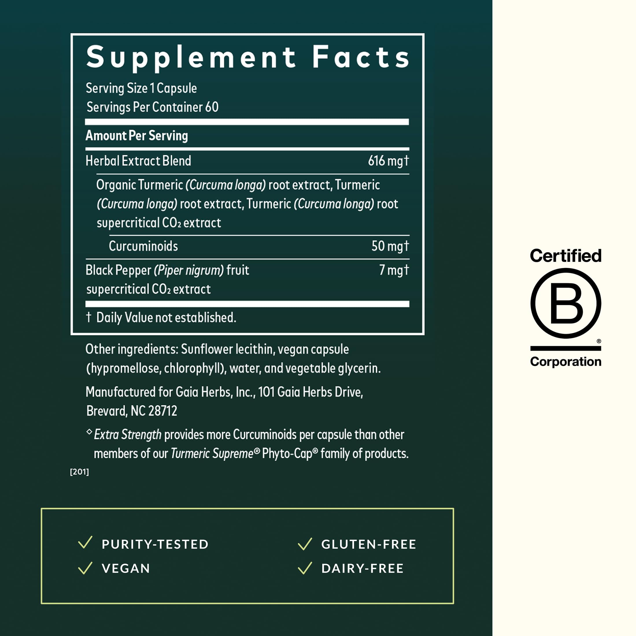 Turmeric powder texture image with Gaia Herbs branding showing pure organic root