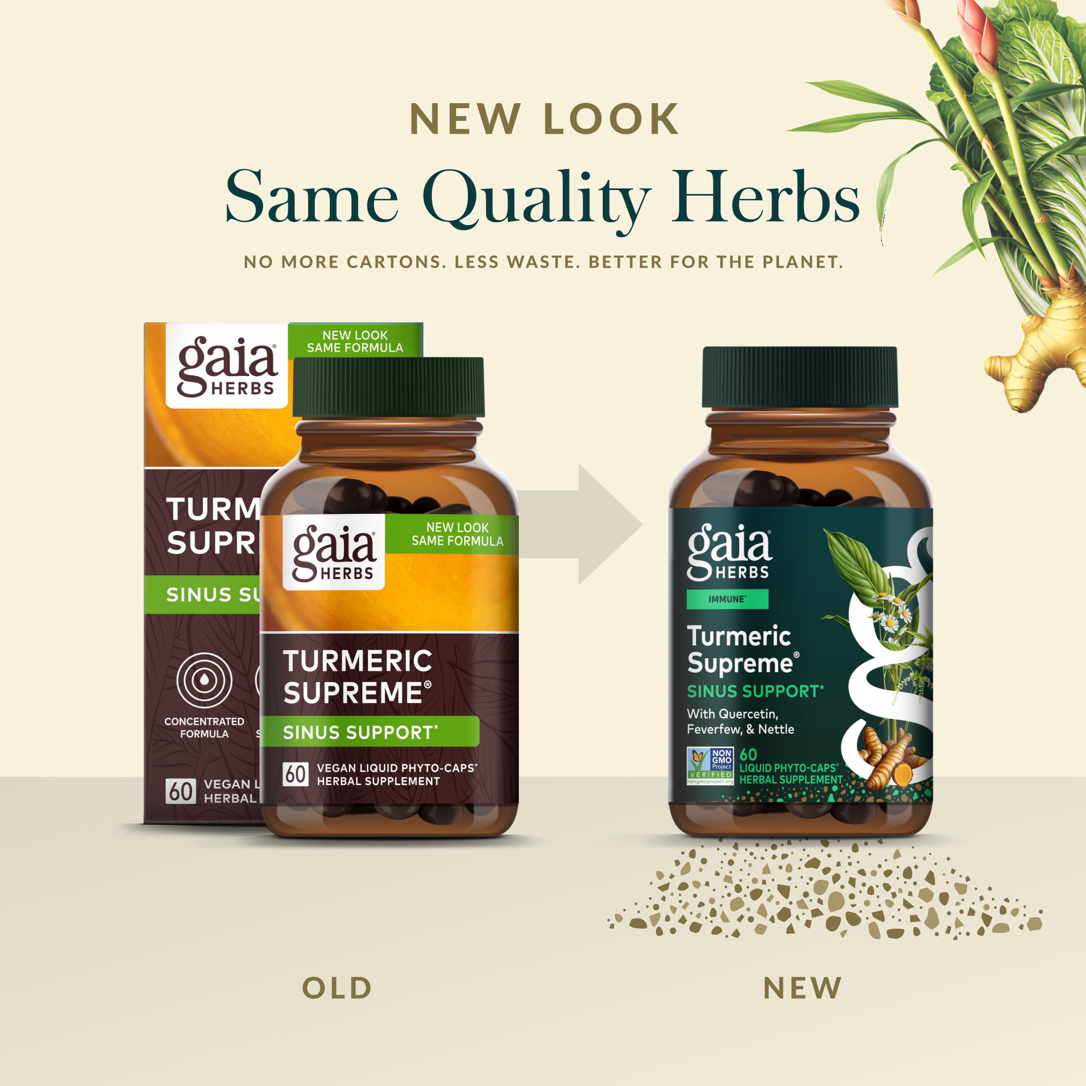 Gaia Herbs Turmeric Supreme Fabriqué aux États-Unis, norme pureté et traçabilité.