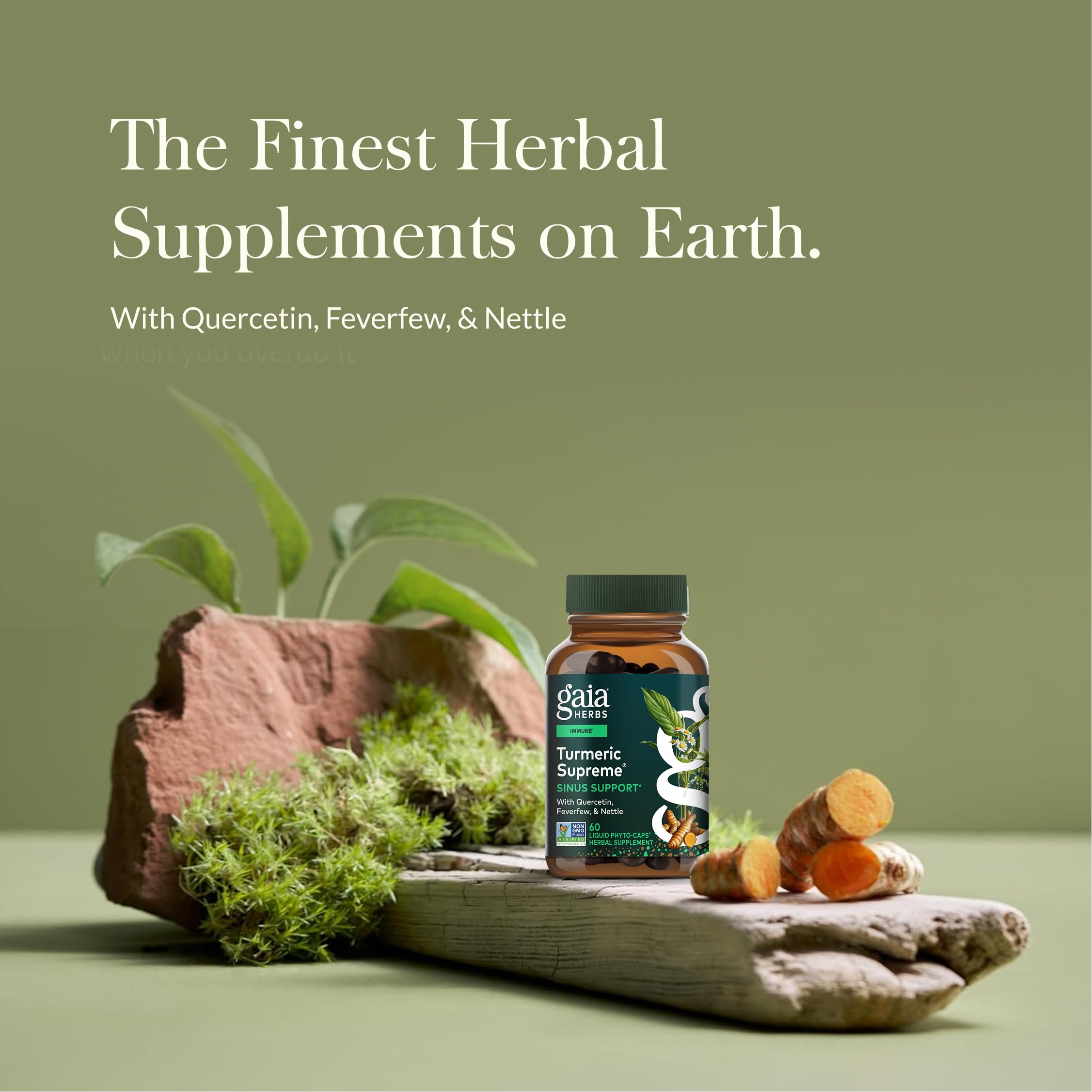 Gaia Herbs Turmeric Supreme Sinus Soutien, capsules véganes: format pratique pour une utilisation quotidienne.
