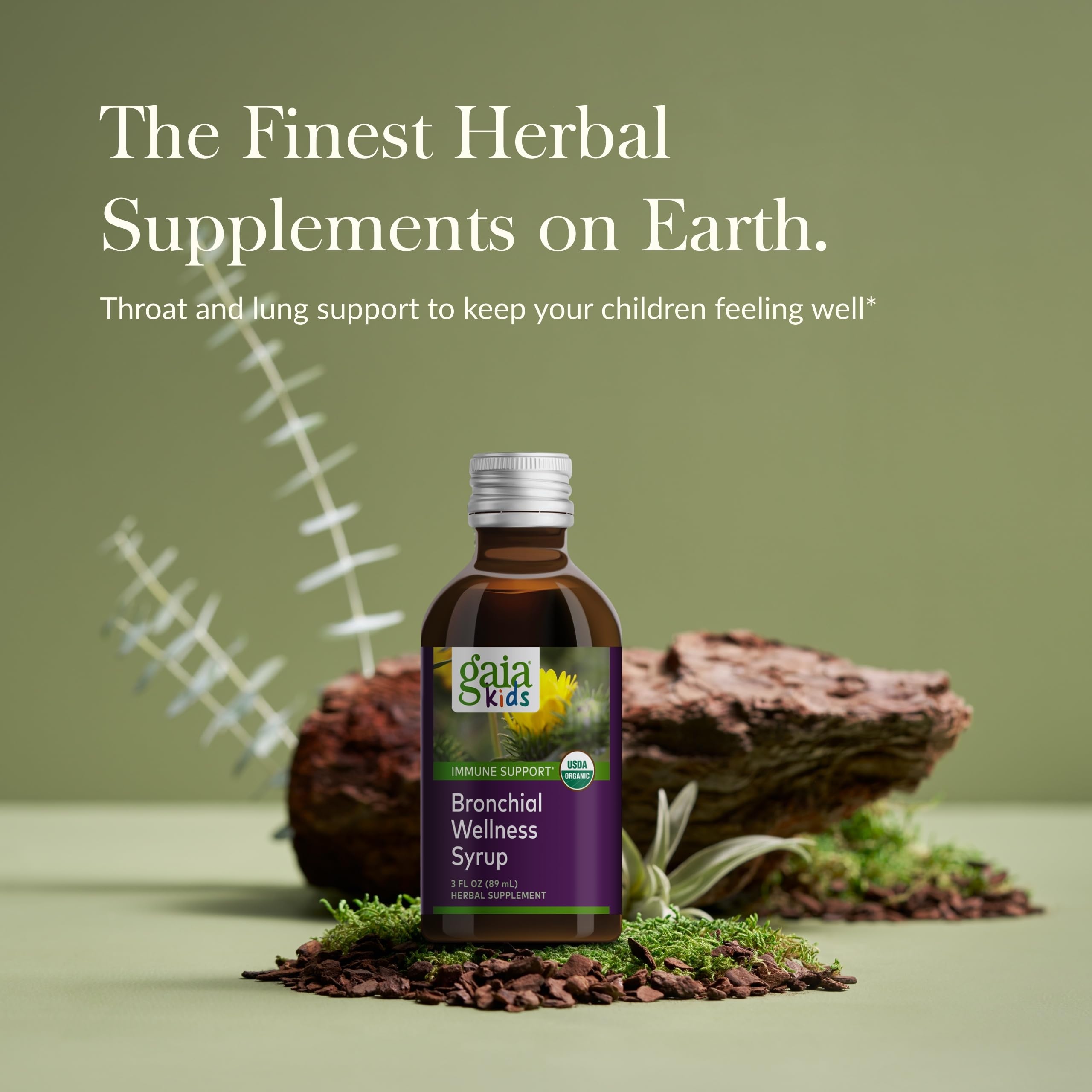 Étiquette Gaia Kids Bronchial Wellness bio: formule naturelle et sans artificiels.