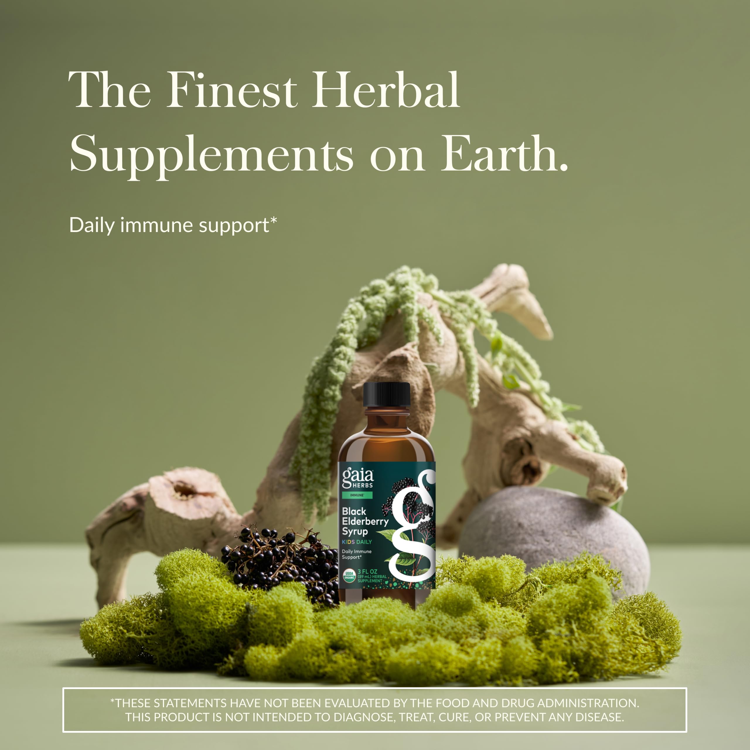 GaiaKids Sureau Noir Gaia Herbs: étiquette claire mettant en avant les ingrédients bio