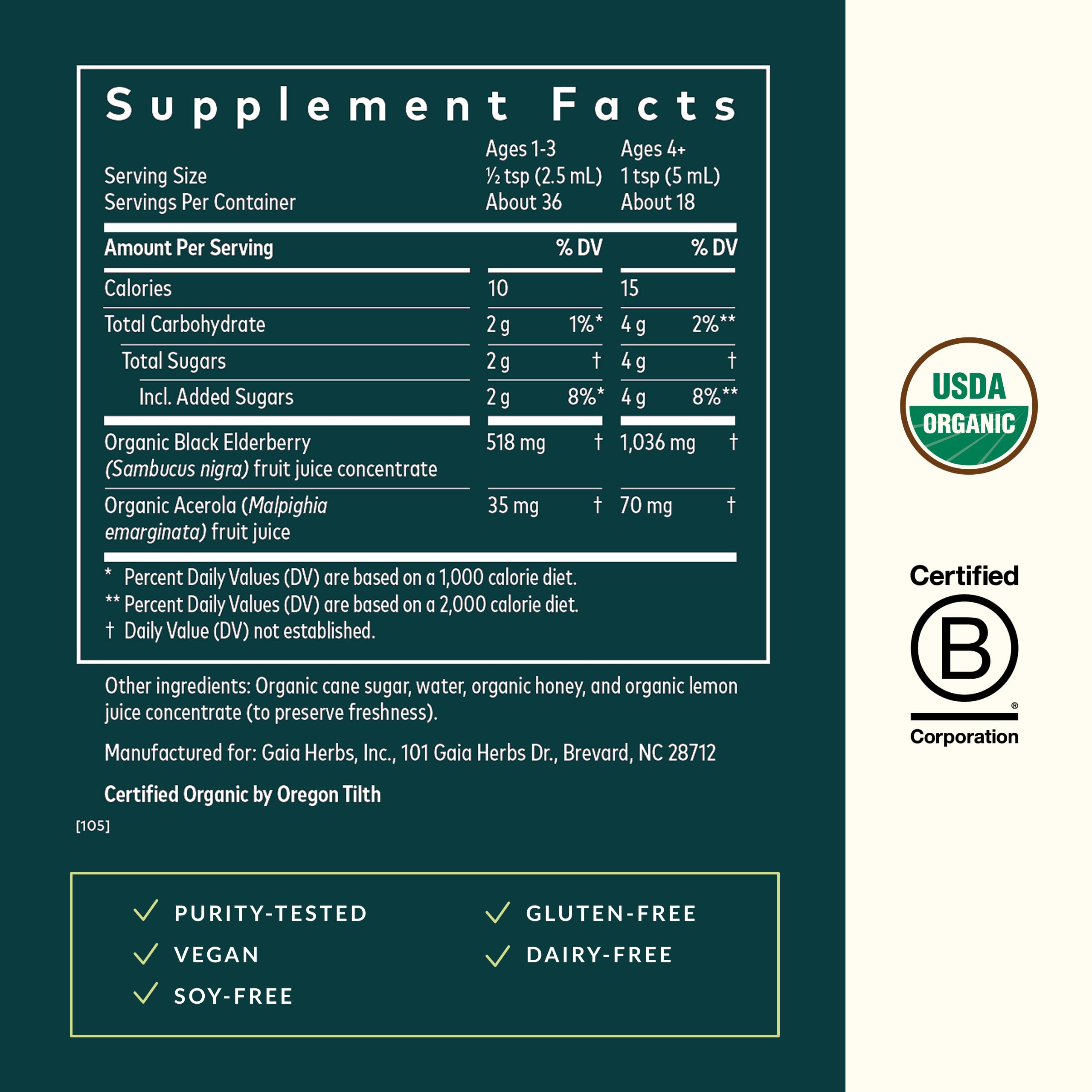 GaiaKids Sureau Noir Gaia Herbs: versement facile pour une utilisation quotidienne