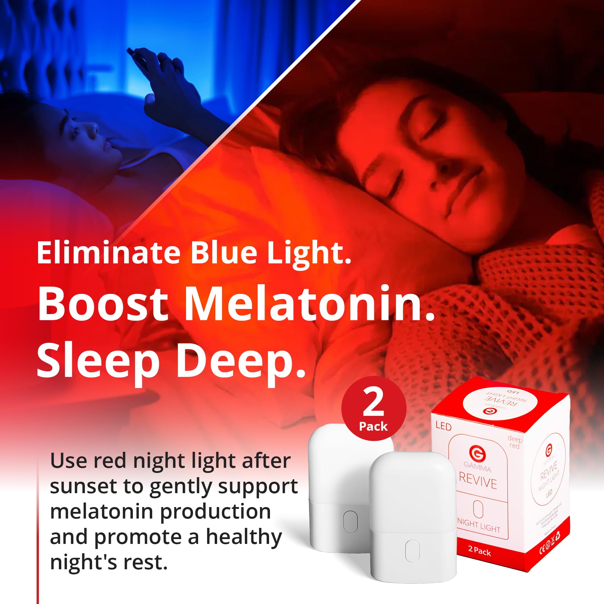 Gamma Revive, lampe nuit rouge 670nm pour petite chambre, visibilité nocturne douce