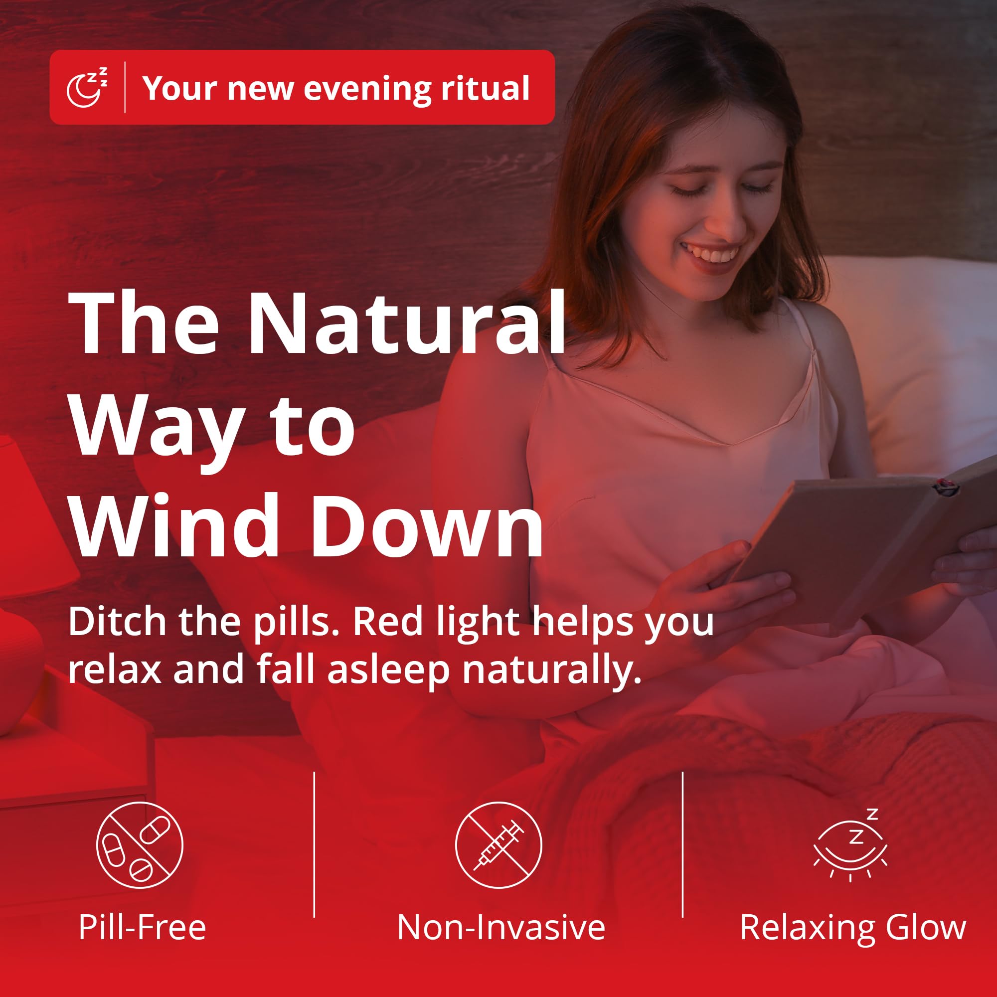 Gamma Revive – lumière rouge apaisante pour rituel du soir et relaxation.