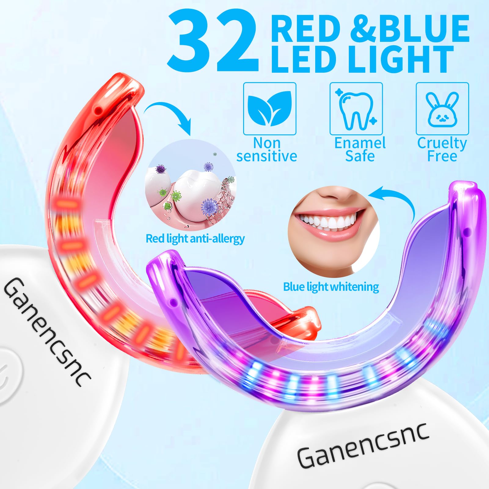 Ganencsnc lumière bleue et rouge pour blanchiment rapide et réduction de sensibilité.