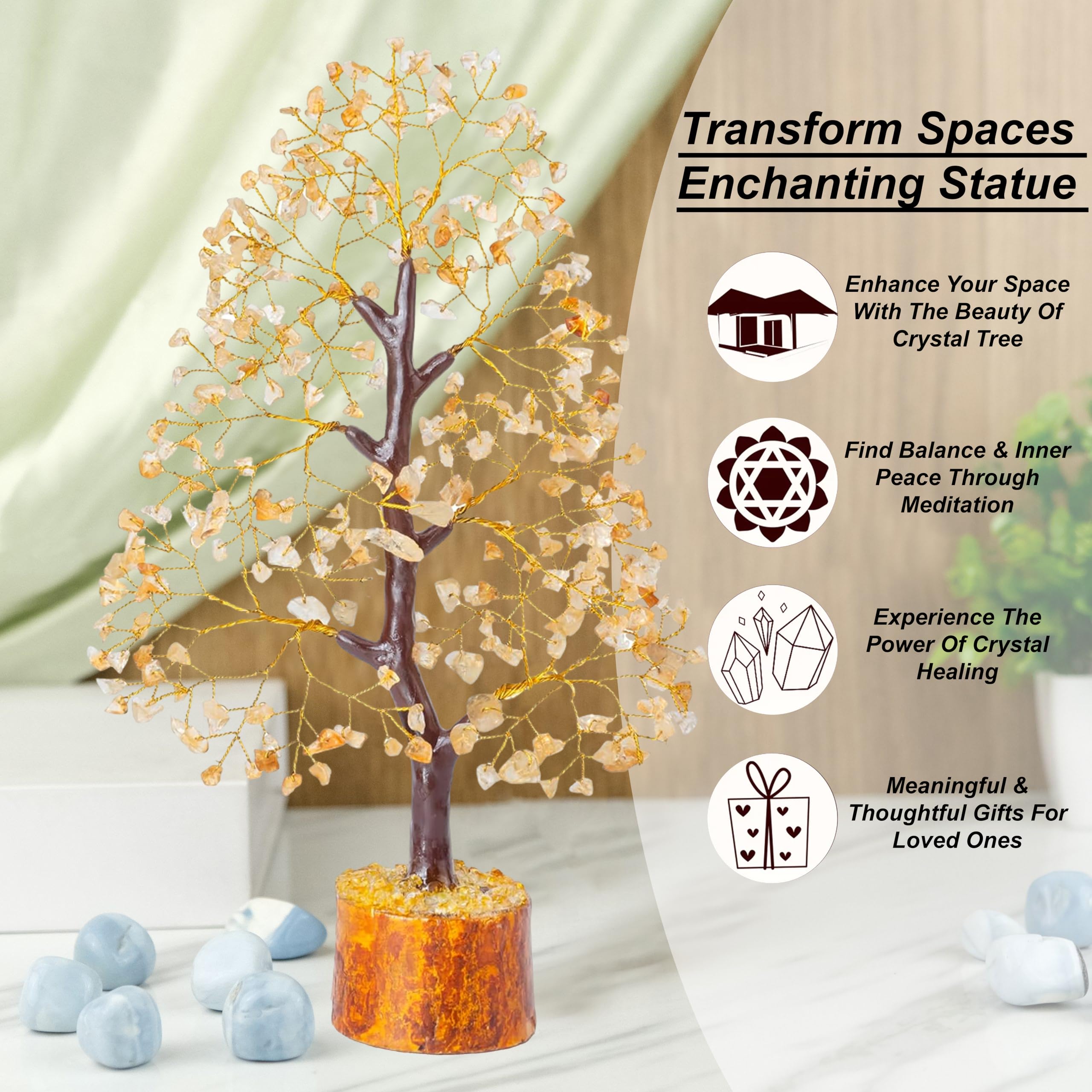 Gangesindia Arbre Citrine – base-bois: stabilité et élégance pour votre espace.