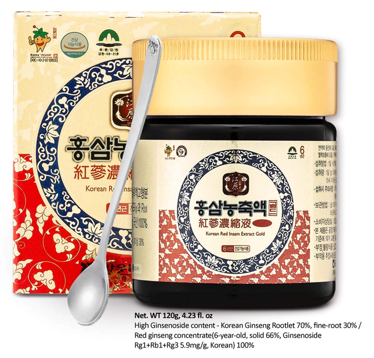 Le nouvel emballage Gangwoninsam met en valeur l'extrait de ginseng rouge.