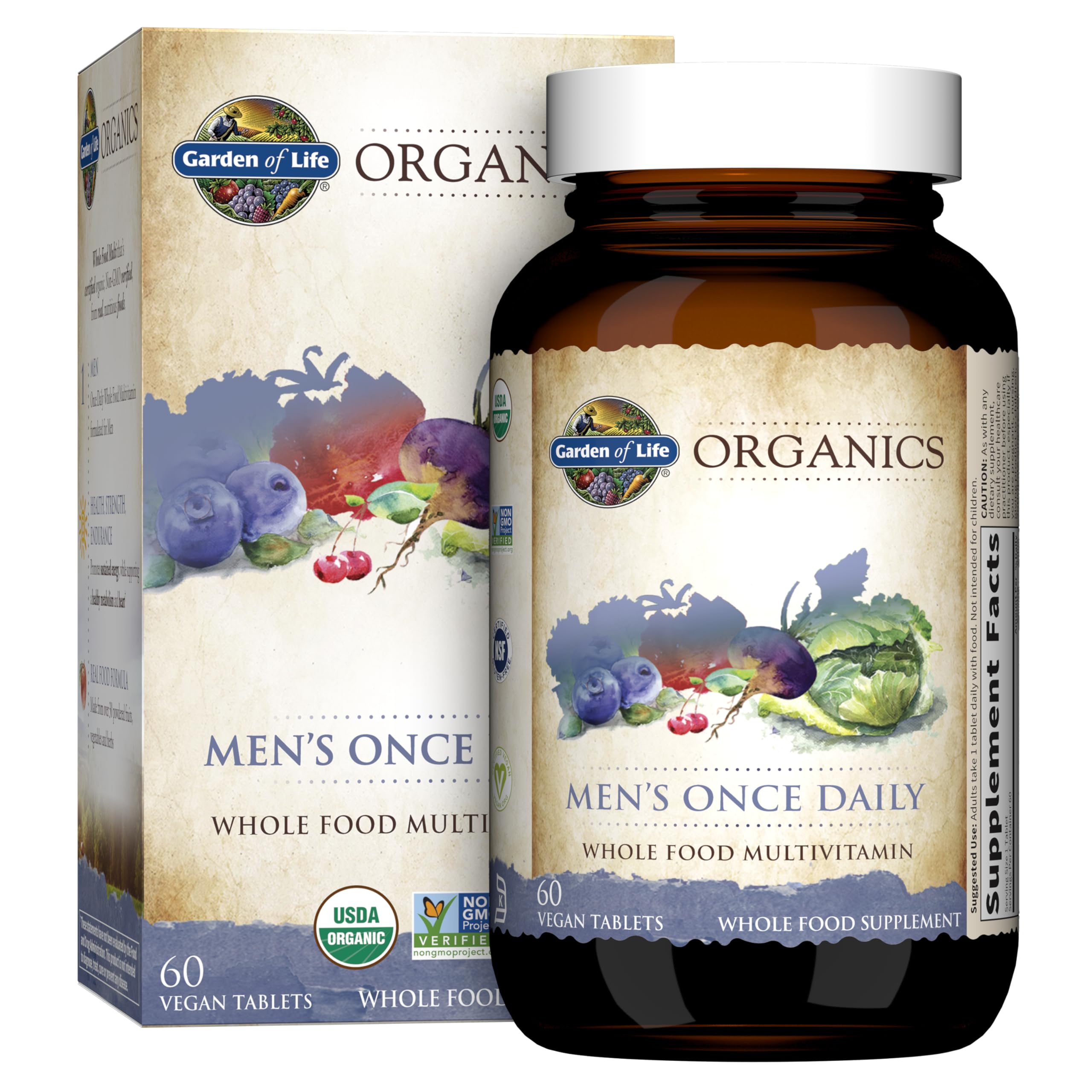 Garden of Life: bouteille et tablettes pour homme, énergie durable.