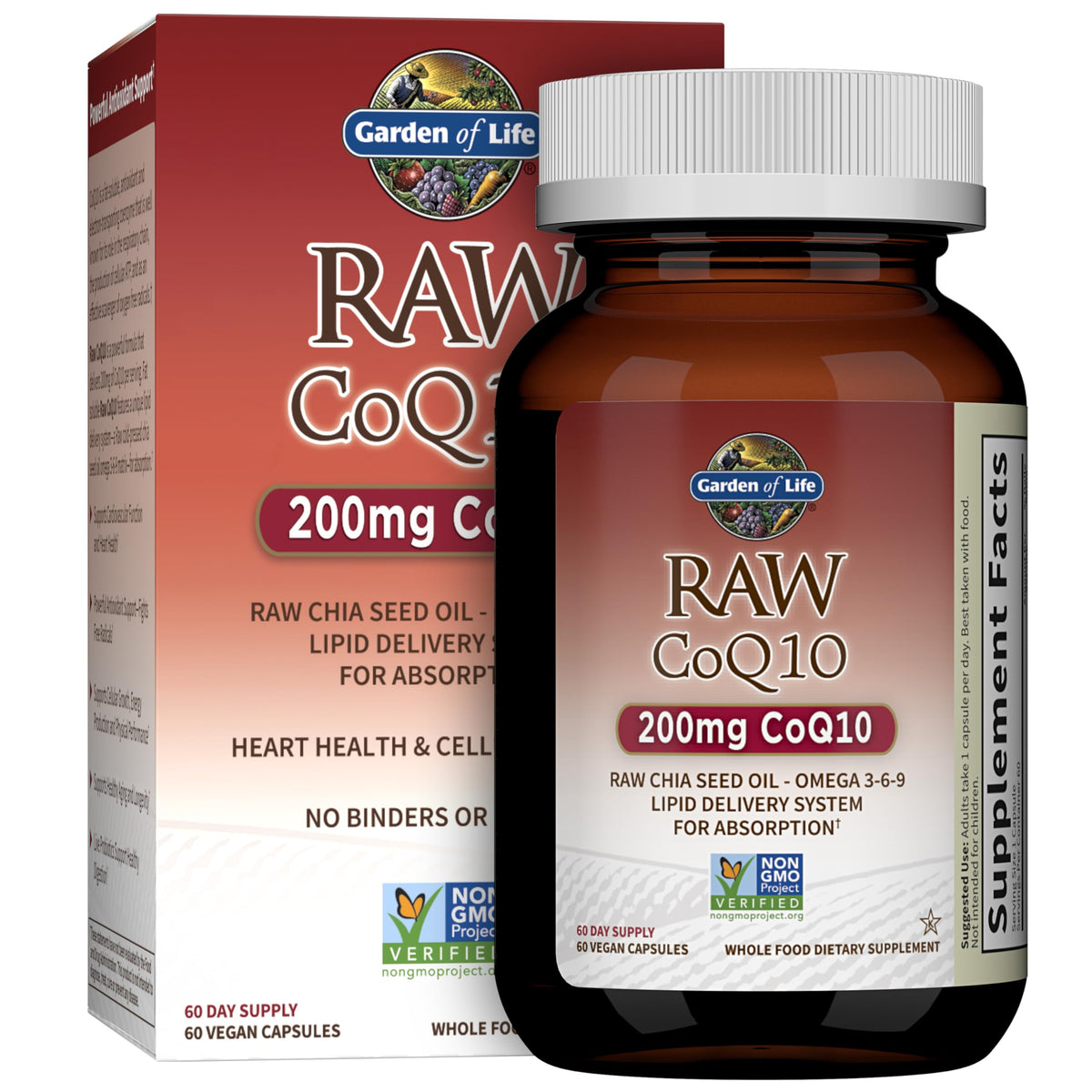 Garden of Life CoQ10 200 mg – gelules veganes, soutien cardiovasculaire et énergie naturelle.