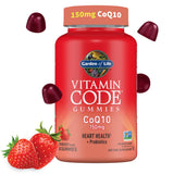 Gomme CoQ10 fraise Garden of Life en bouteille, soutien énergie et cœur.