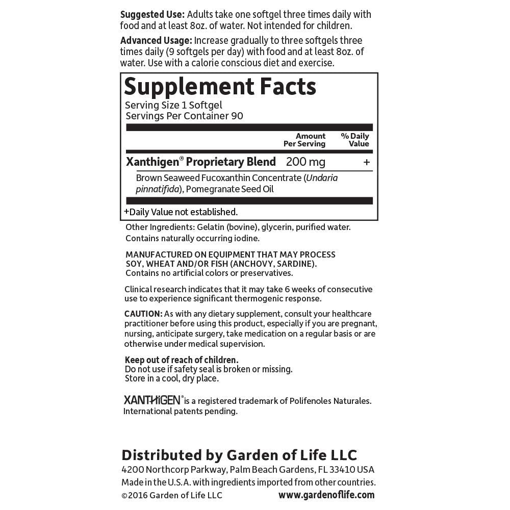 Garden of Life FucoThin: ingrédients listés, formulation sans gluten ni produits laitiers.