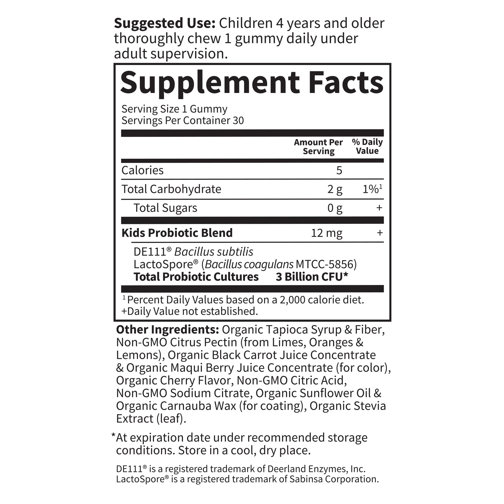 Garden of Life Gommes Probiotiques Enfants Cerise – dose unique recommandée pour enfants.
