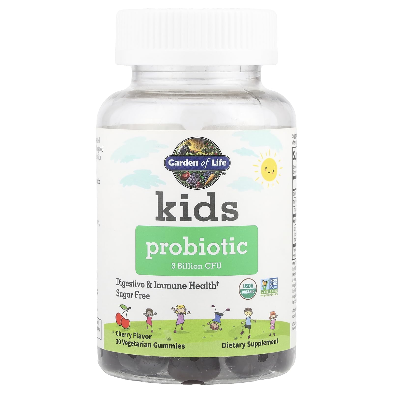 Garden of Life Gommes Probiotiques Enfants Cerise – étiquette bio et sans OGM.