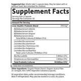 Garden of Life Liver Health+ tableau nutritionnel montrant les souches et les CFU garantis.
