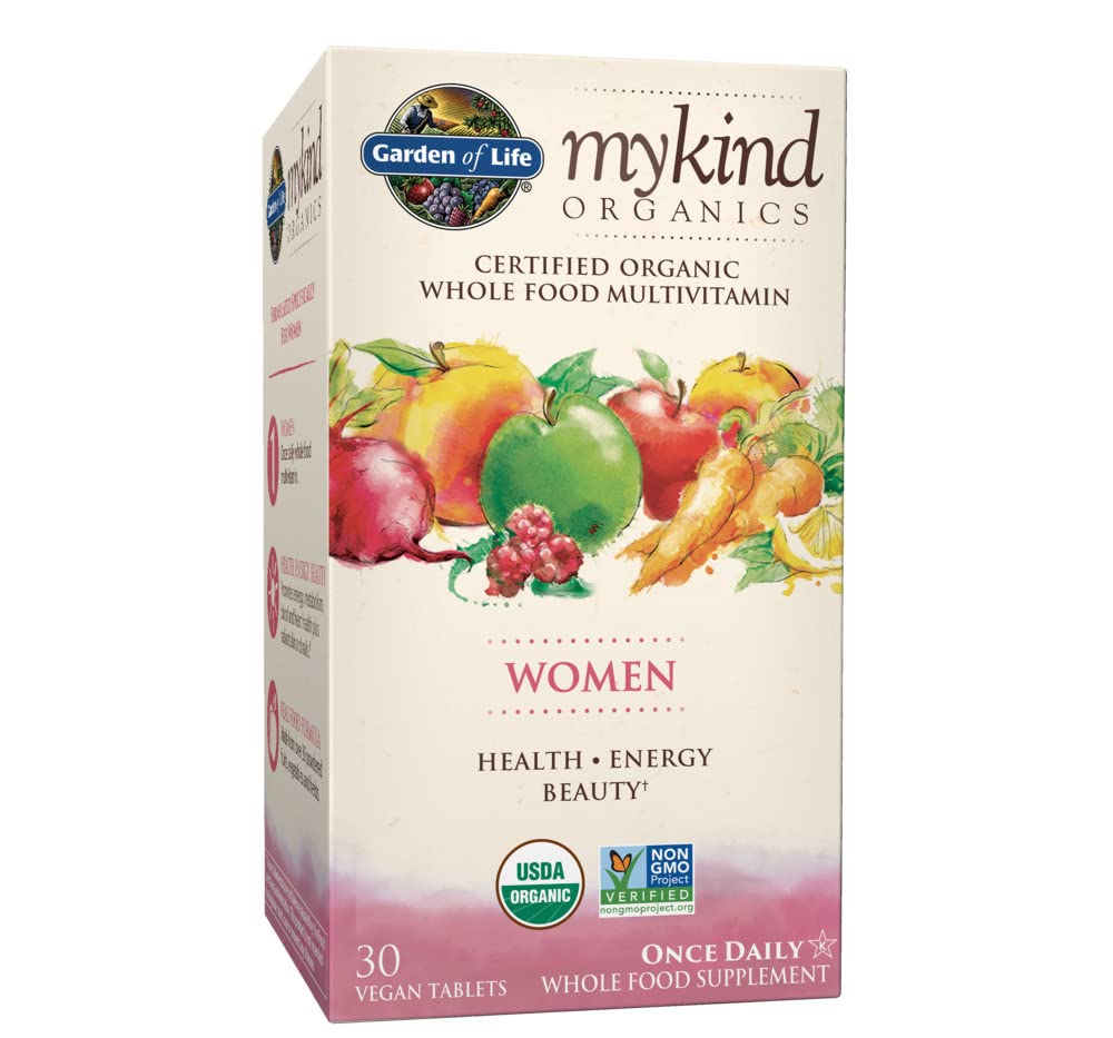 Mykind Women, etiquette sur l'emballage, informations claires sur les bienfaits végétaux.