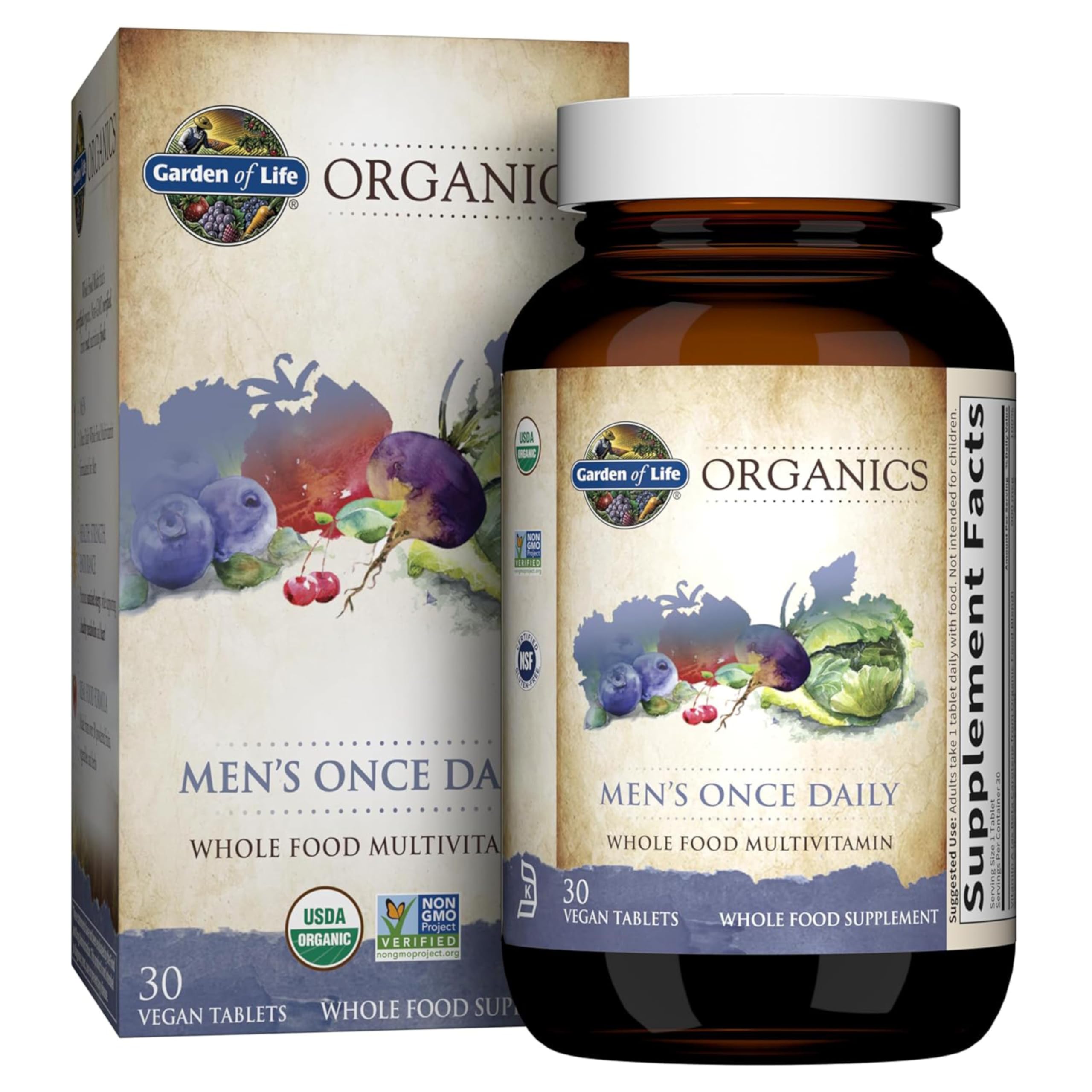 Garden of Life Once Daily Men – Bouteille front, énergie soutenue grâce à une nutrition complète.