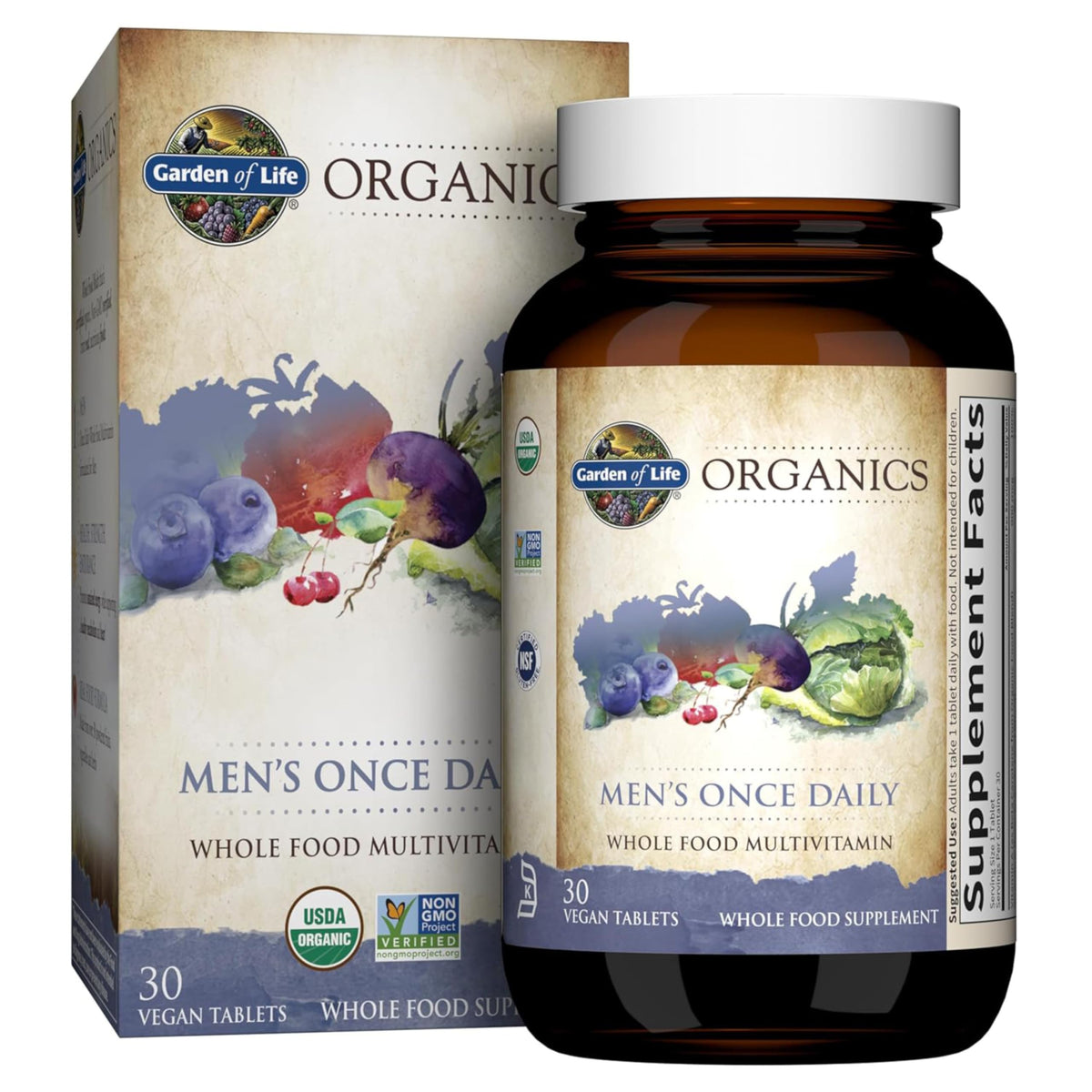 Garden of Life Once Daily Men – Bouteille front, énergie soutenue grâce à une nutrition complète.