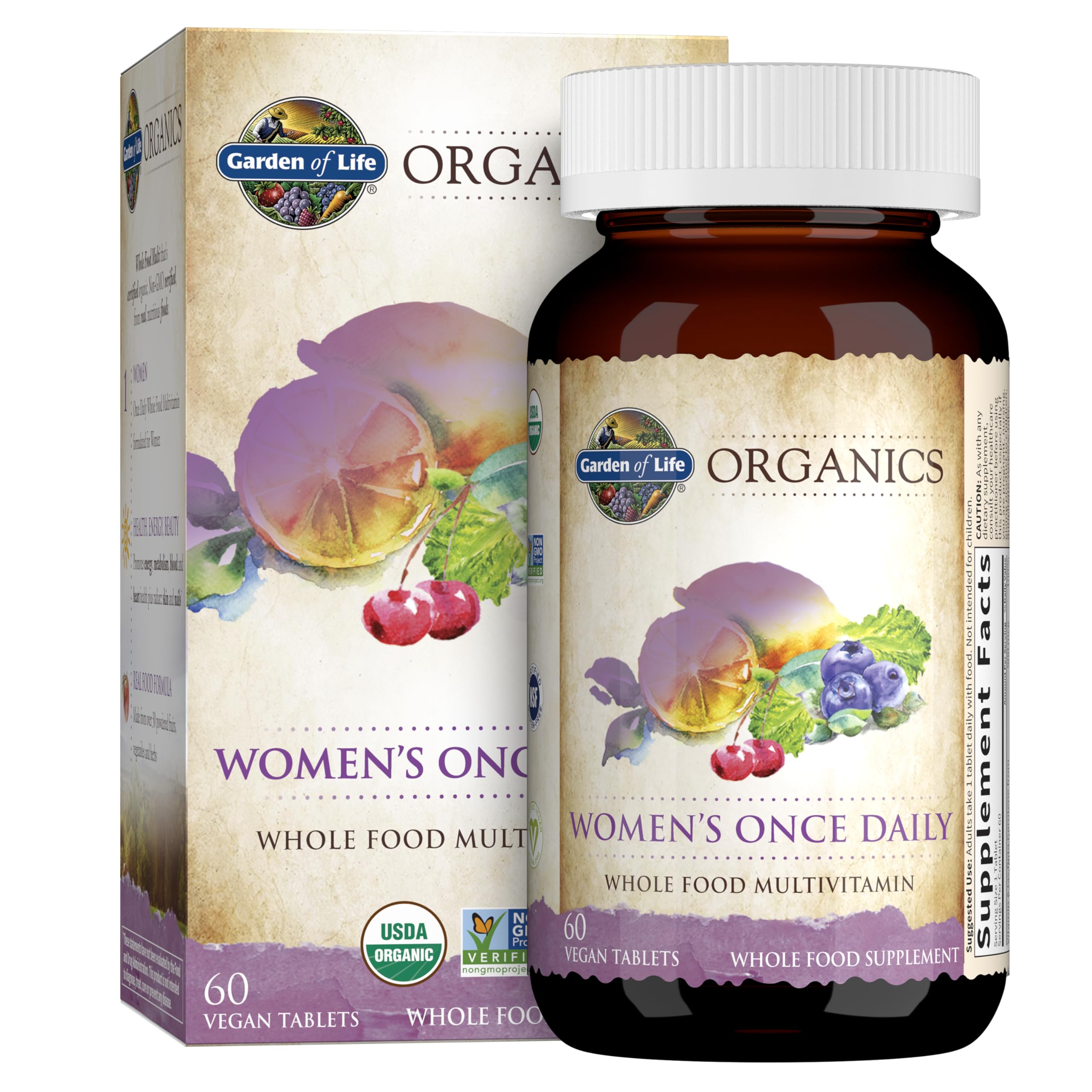 Garden of Life Organics femme, bouteille multivitamines bio et vegan.
