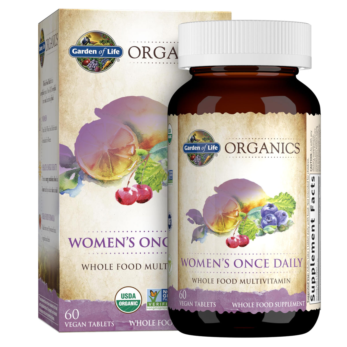 Garden of Life Organics femme, bouteille multivitamines bio et vegan.