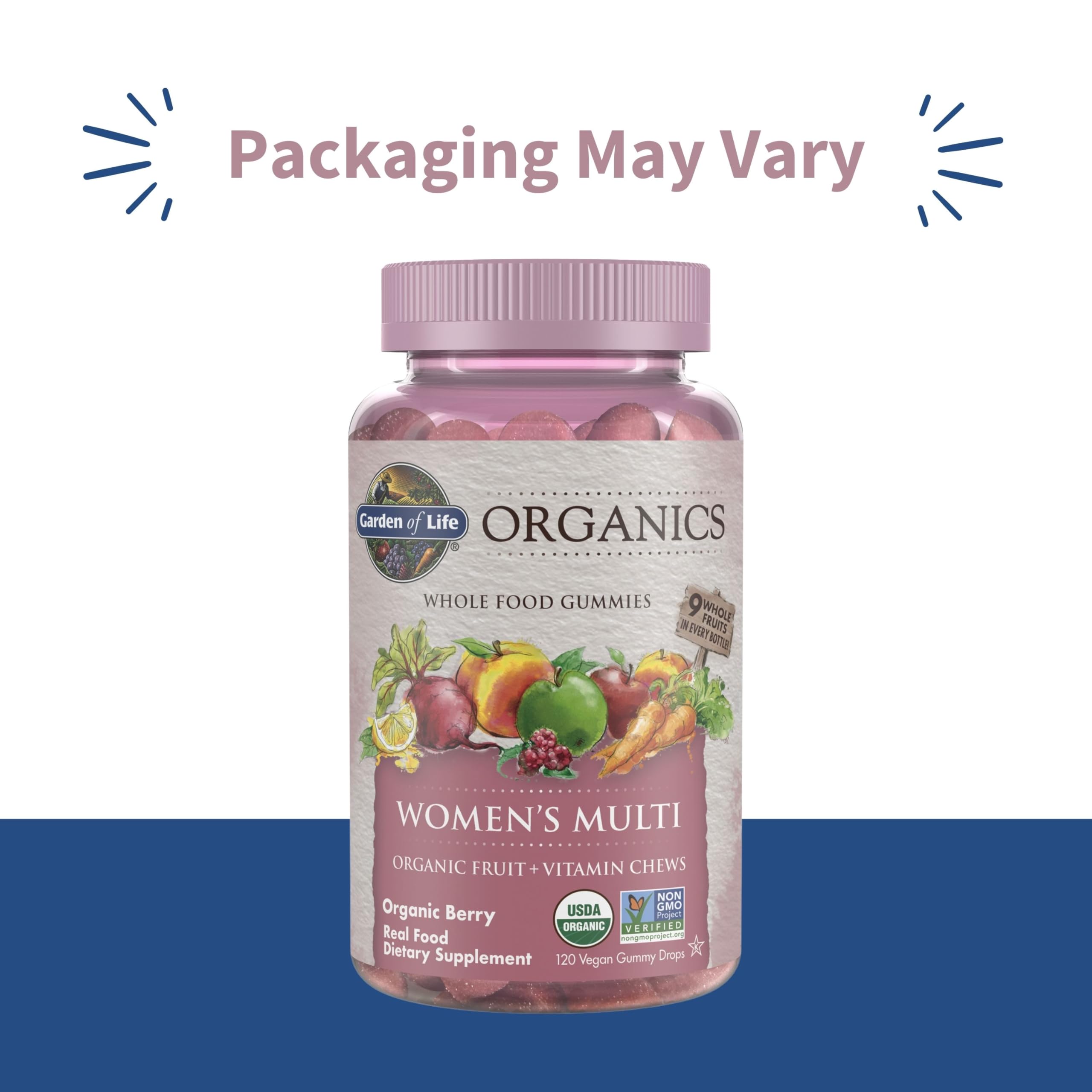Gommes Garden of Life Organics Femmes, texture fruitée sans colorants artificiels.
