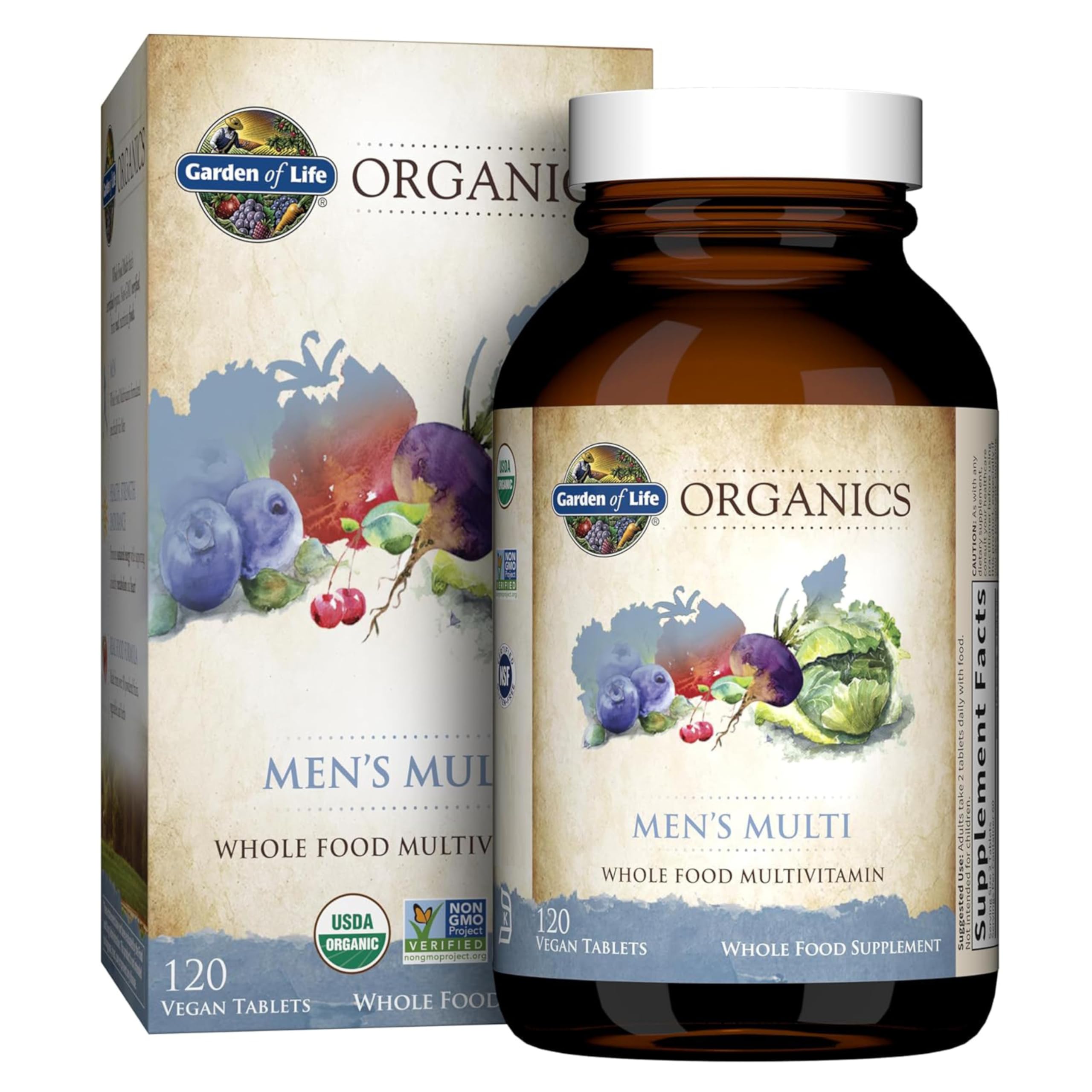 Garden of Life Organics pour Homme, bouteille de multivitamines véganes, énergie potentielle.