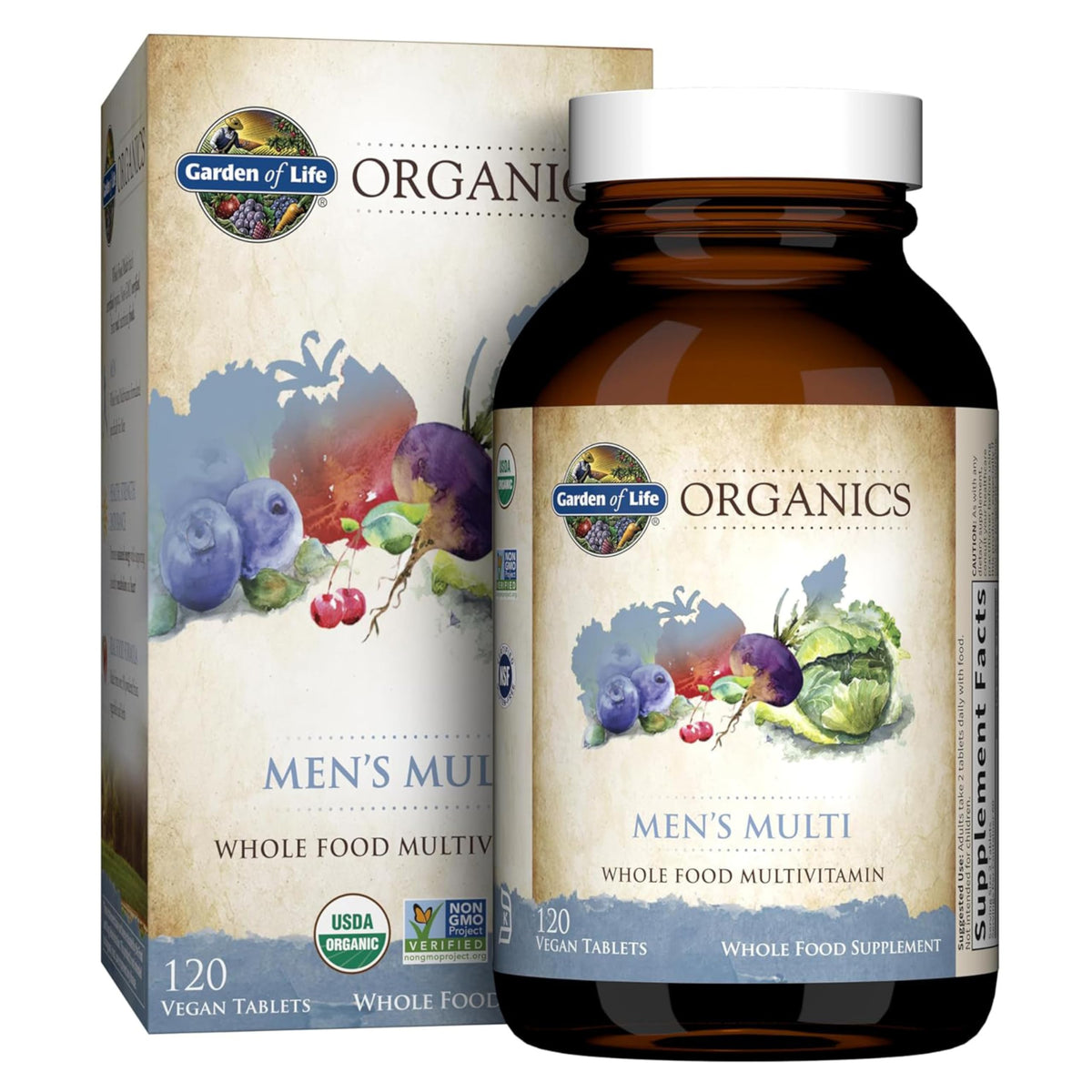 Garden of Life Organics pour Homme, bouteille de multivitamines véganes, énergie potentielle.