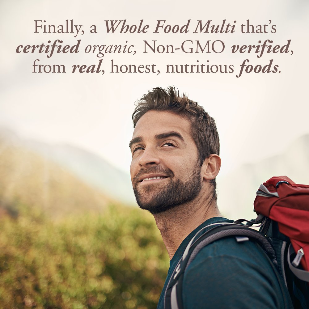 Ingrédients issus de fruits et légumes dans Garden of Life Organics Homme pour un apport naturel.