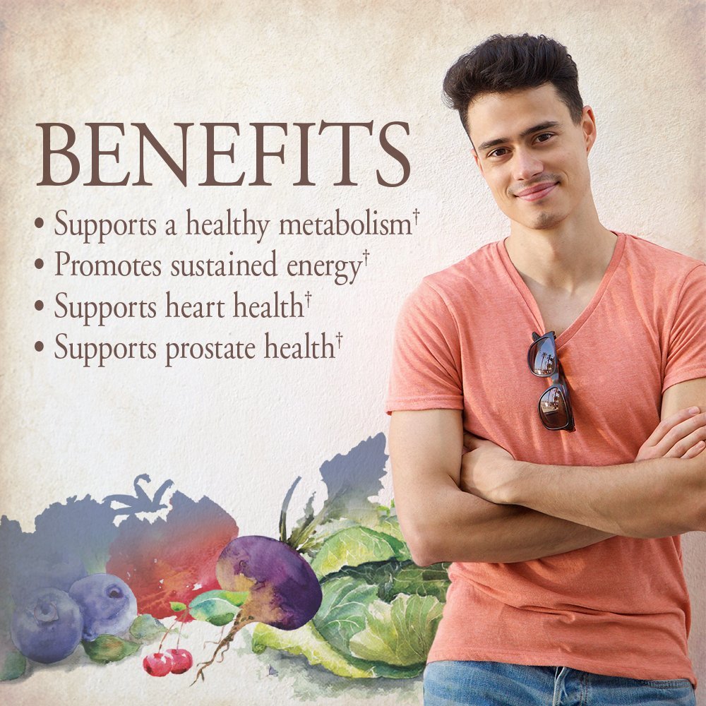 Tablettes Garden of Life Organics Homme, prise quotidienne pour métabolisme équilibré.