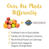 Gommes enrichies de neuf fruits organiques dans Garden of Life Organics Hommes Multi Gummies.