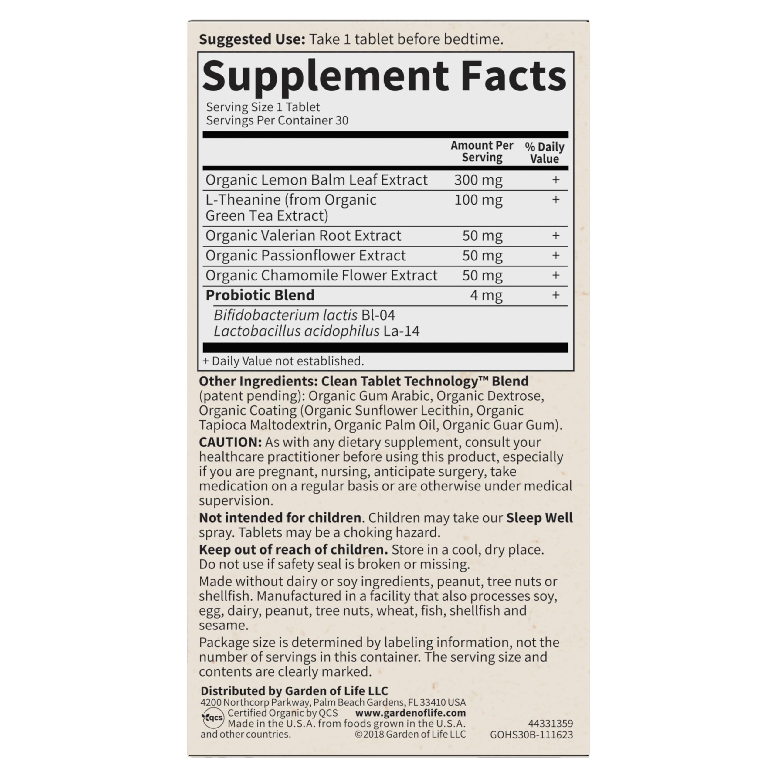 Garden of Life Sleep Well – notice bio et probiotiques: soutien digestif nocturne potentiel.