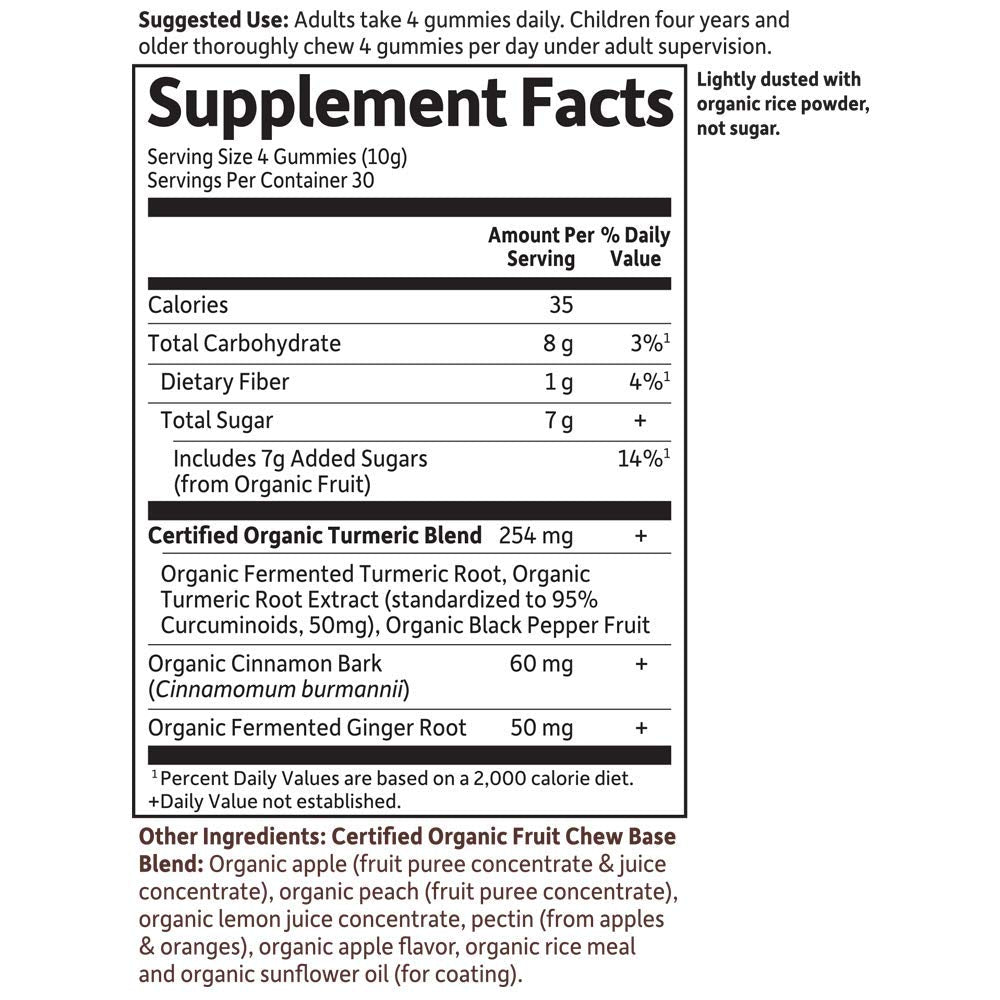 Garden of Life Organics Turmeric Gommes – procédé d'extraction douce et ingrédients biologiques.