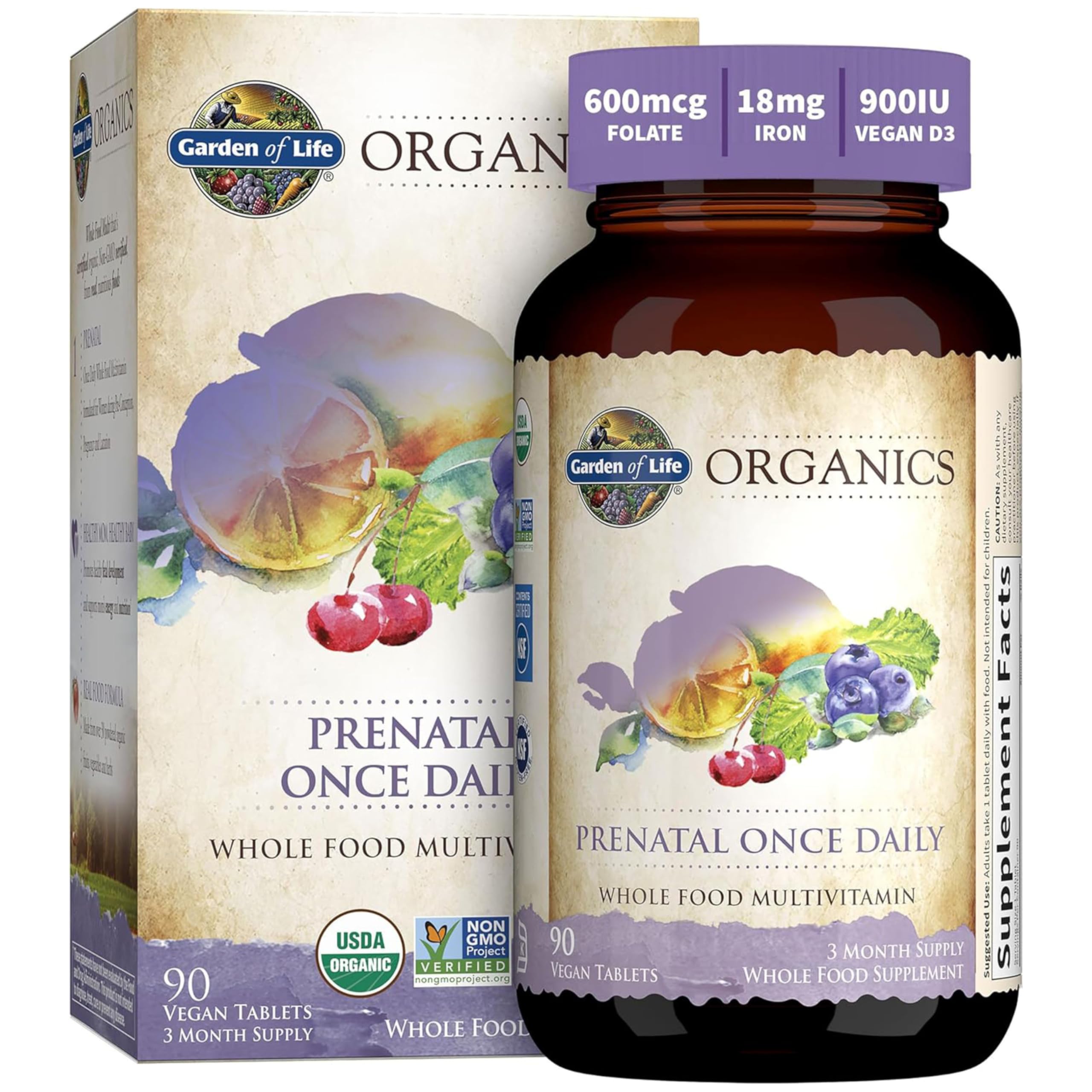 Garden of Life Prenatal – bouteille exposée, apport nutritionnel quotidien.