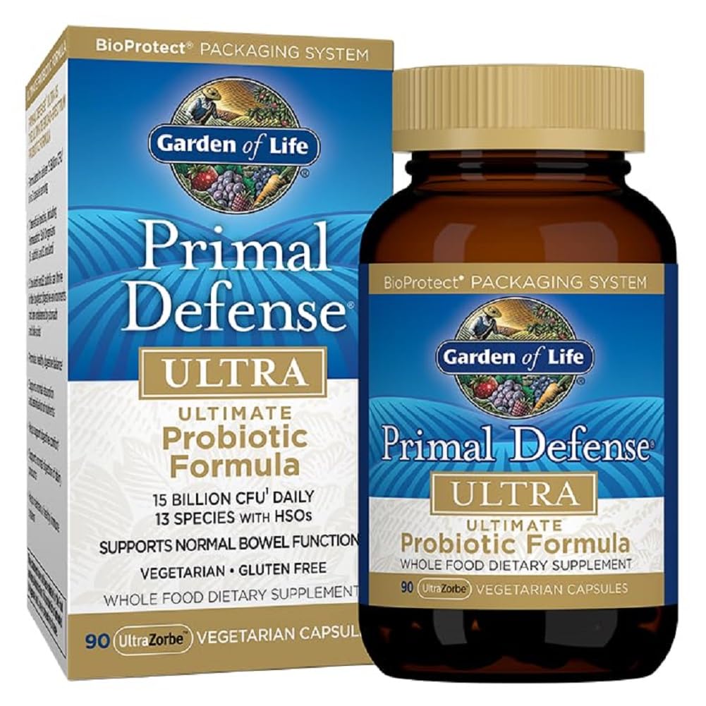 Garden of Life Primal Defense Ultra — bouteille pour soutien digestif quotidien.