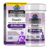 Garden of Life Mood+ Probiotiques flacon montrant le soutien éventuel de l'humeur et de la relaxation