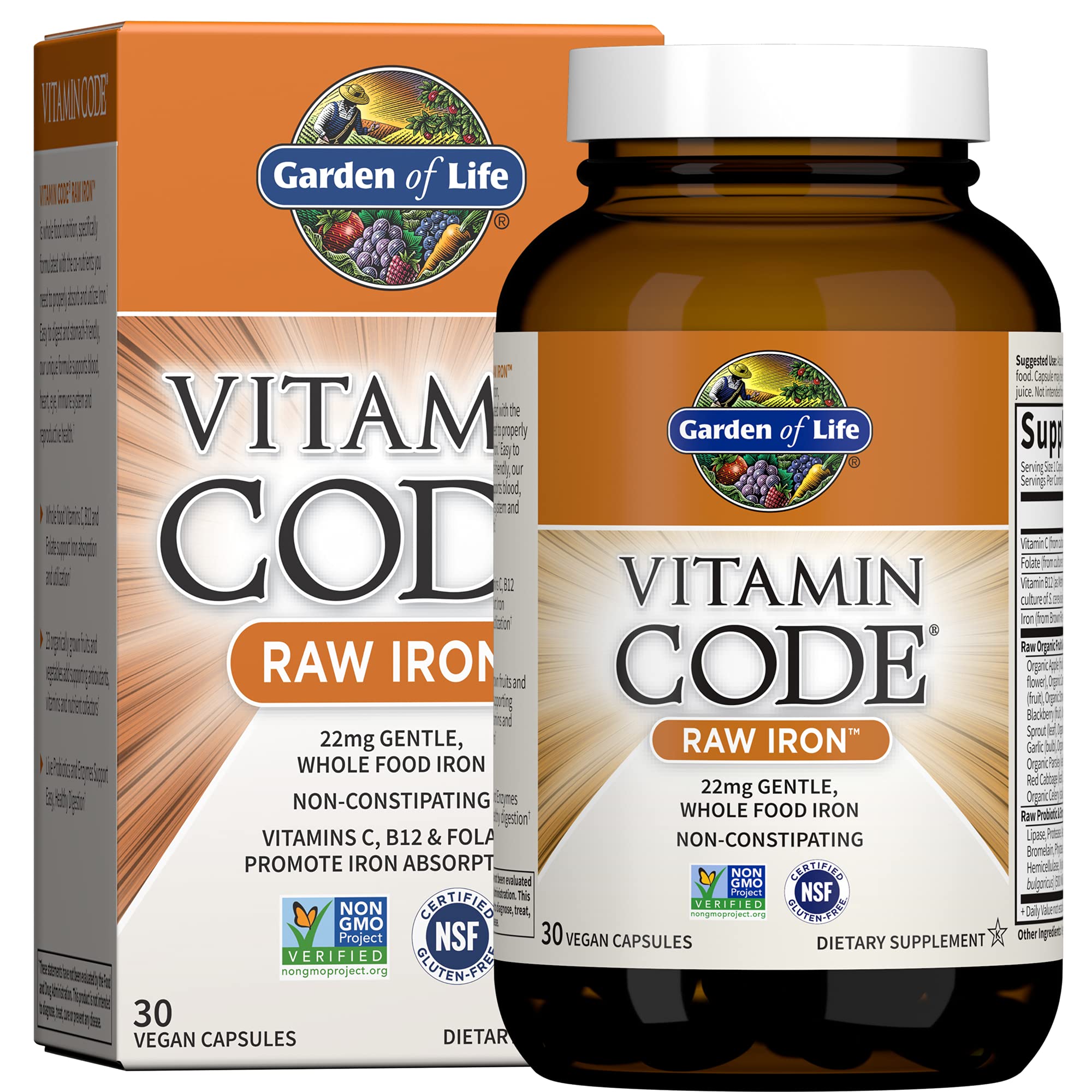 Garden of Life Raw Iron capsules: capsules faciles à avaler pour l'énergie.