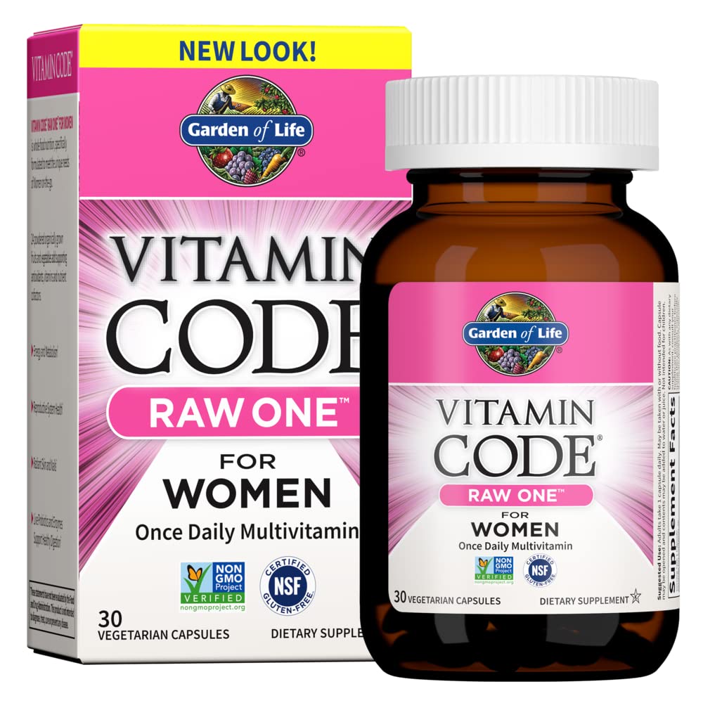 Garden of Life RAW ONE pour femmes, bouteille montrant la formule complète pour énergie et équilibre.