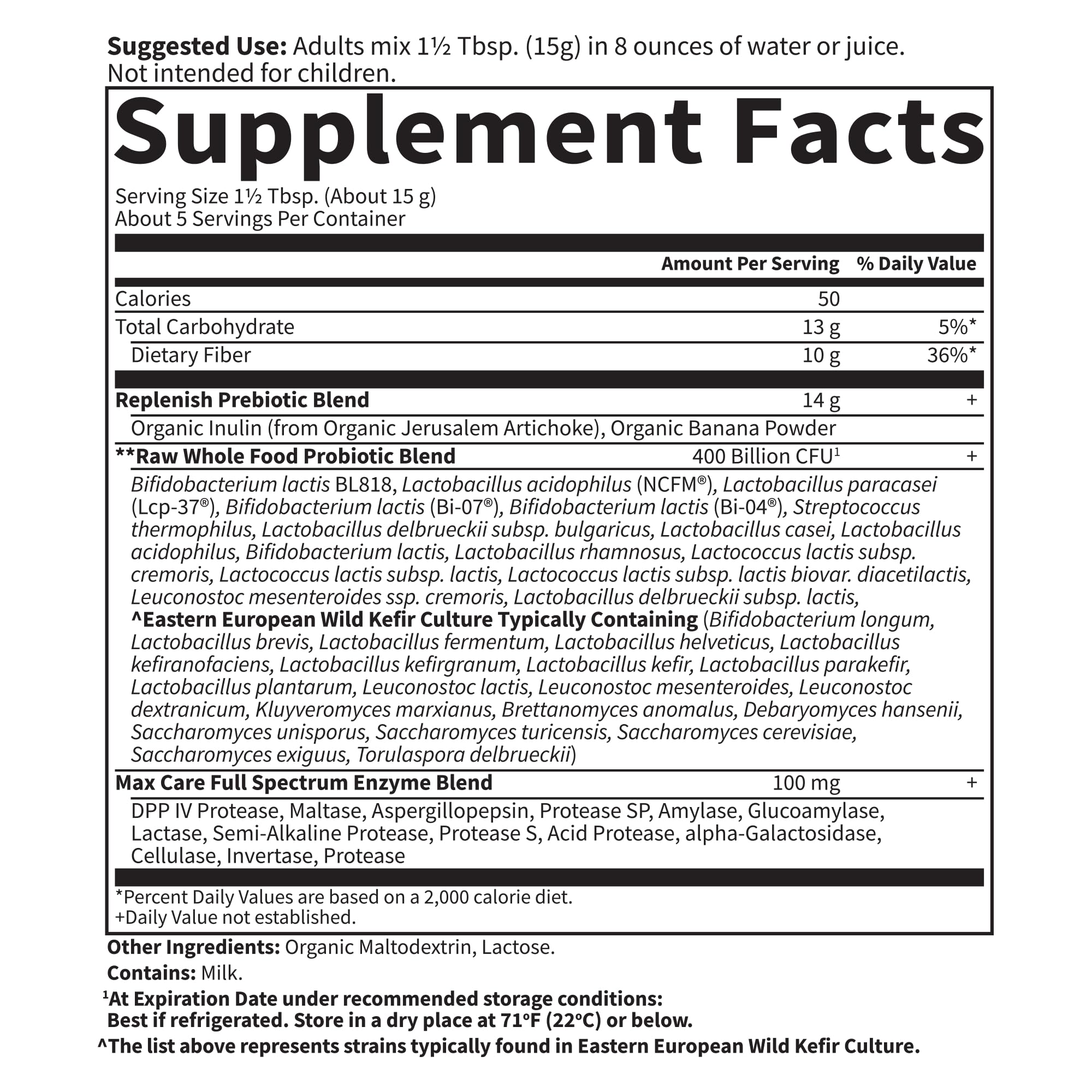Garden of Life Raw Probiotics 5-Day Max Care — 34 souches probiotiques variées.