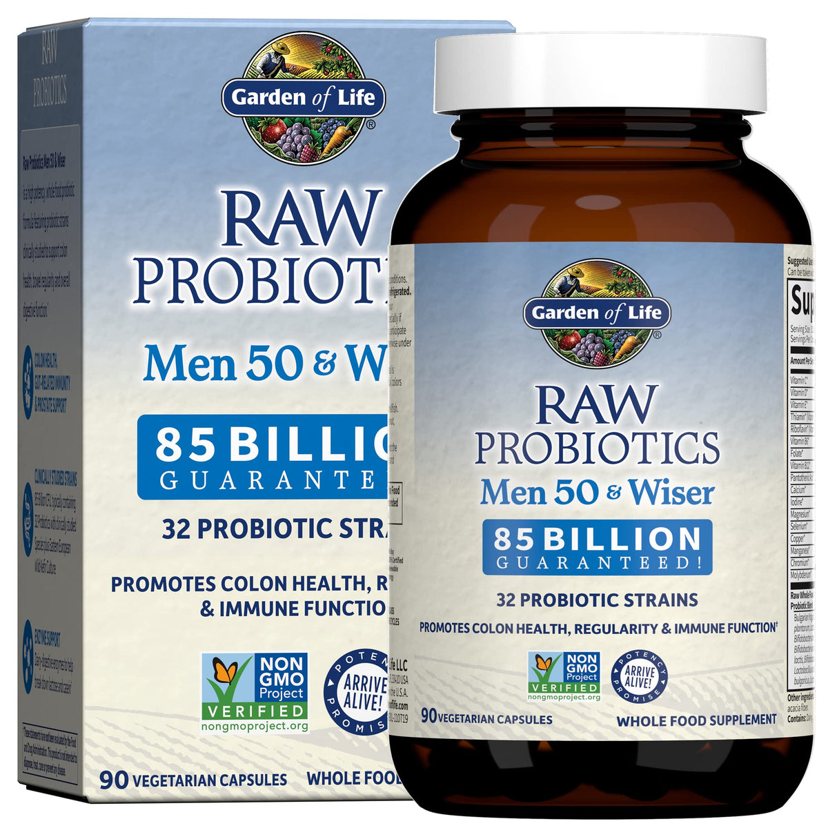 Garden of Life Raw Probiotics Men 50 & Wiser – bouteille visible, soutien digestif potentiel au quotidien.