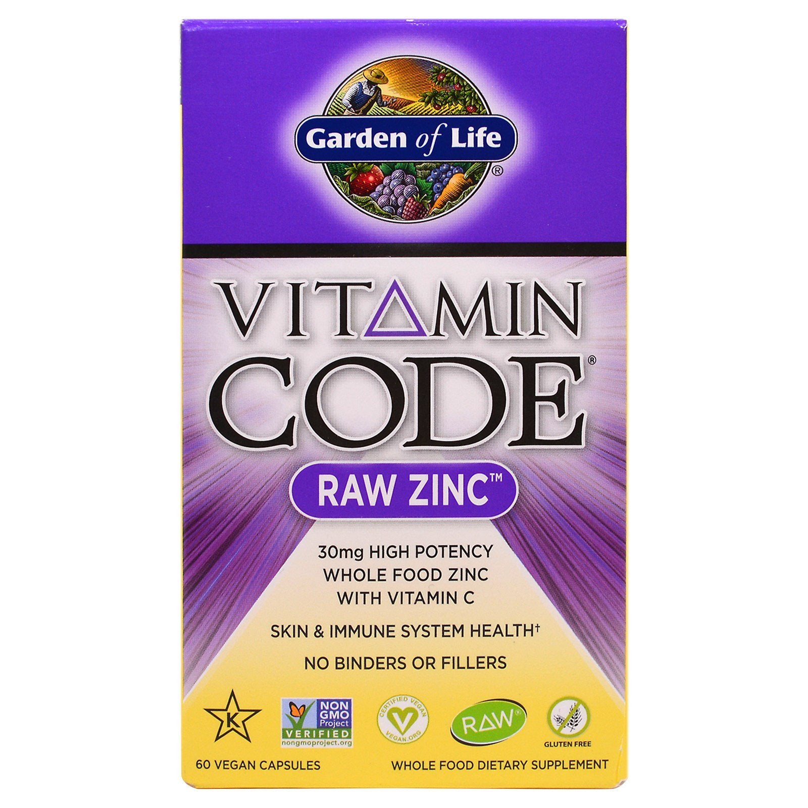 Garden of Life Raw Zinc, gélules végétales; soutien potentiel du système immunitaire et énergie