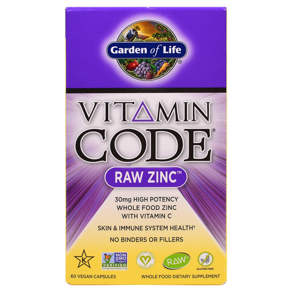 Garden of Life Raw Zinc, gélules végétales; soutien potentiel du système immunitaire et énergie