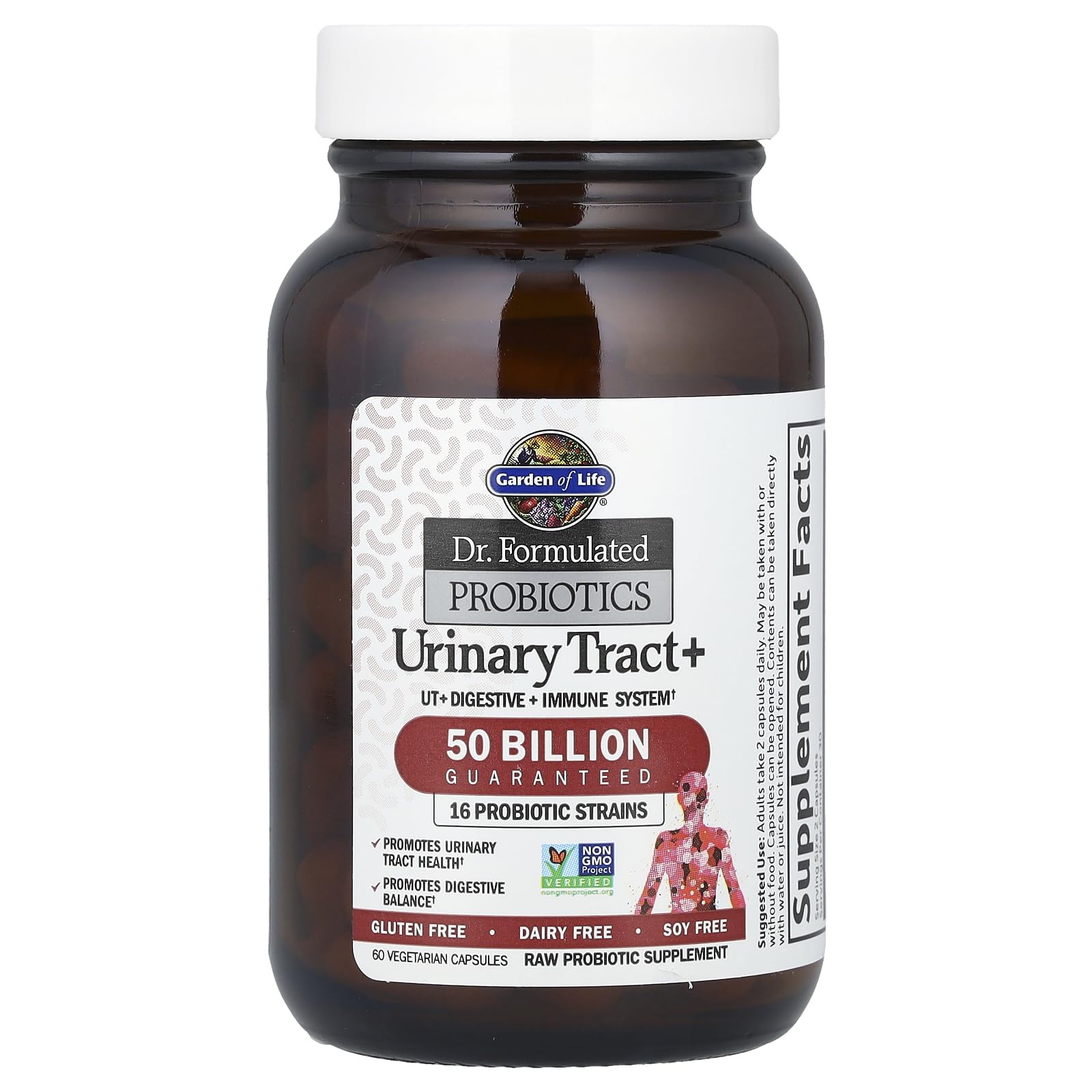 Garden of Life Urinary Tract+ image montrant 16 souches probiotiques pour équilibre intestinal.