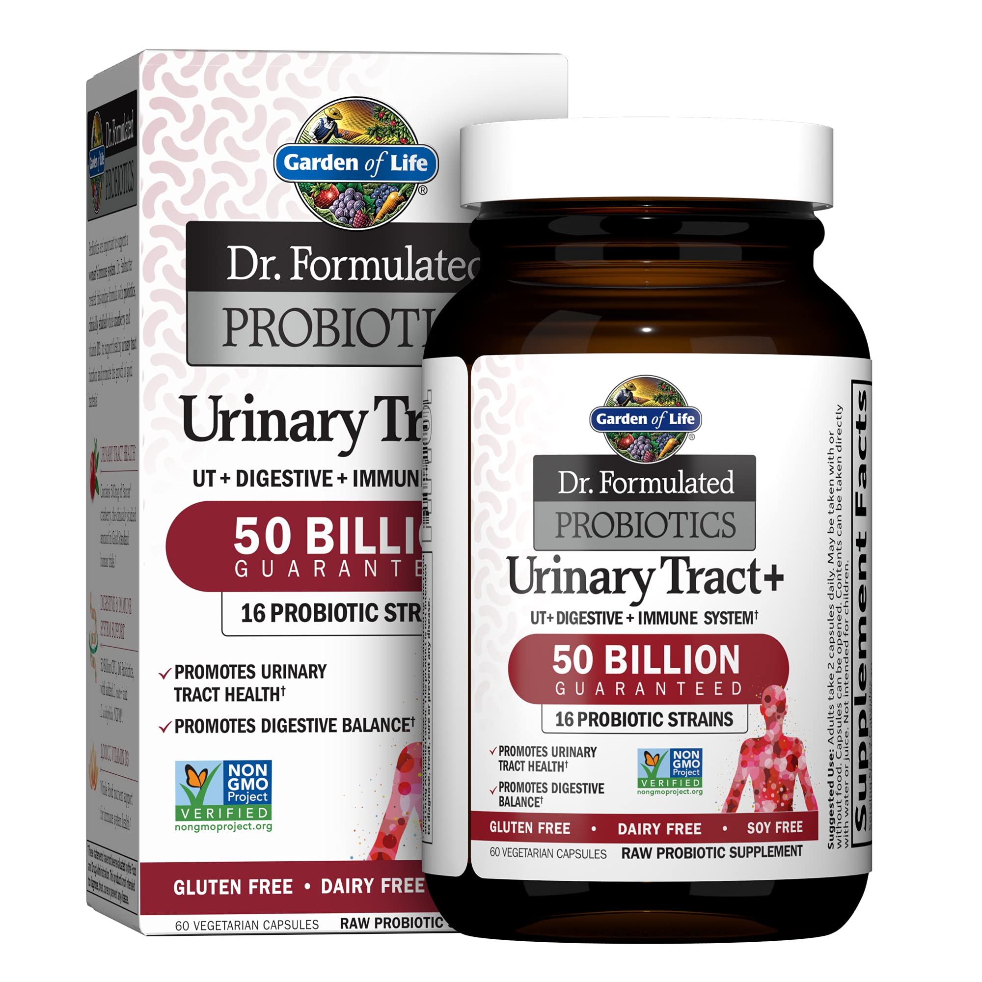 Garden of Life Urinary Tract+ flacon de 60 gélules végétariennes pour soutien digestif.