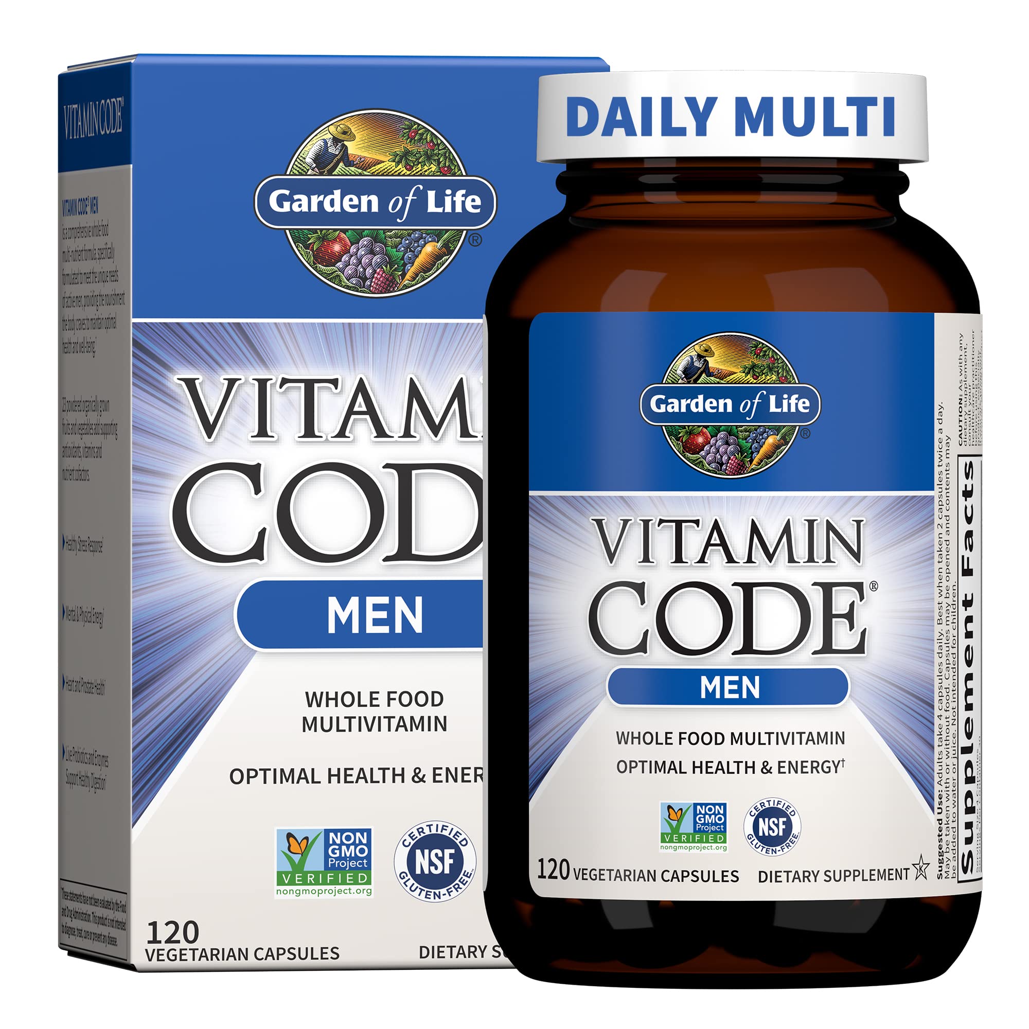 Garden of Life Vitamin Code Homme – Bouteille de capsules, énergie quotidienne.