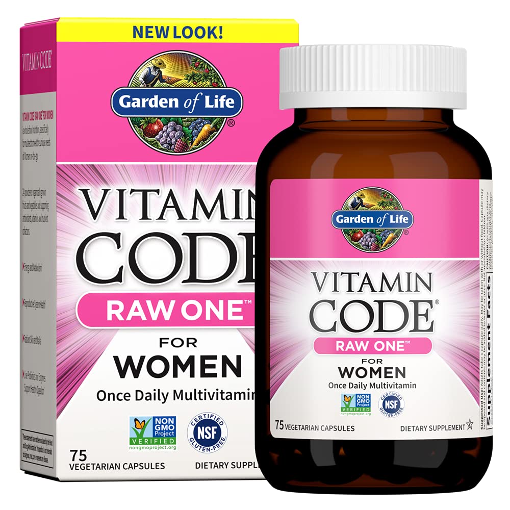 Garden of Life Vitamin Code Raw One Women, bouteille montrant la formule vivante pour l'énergie