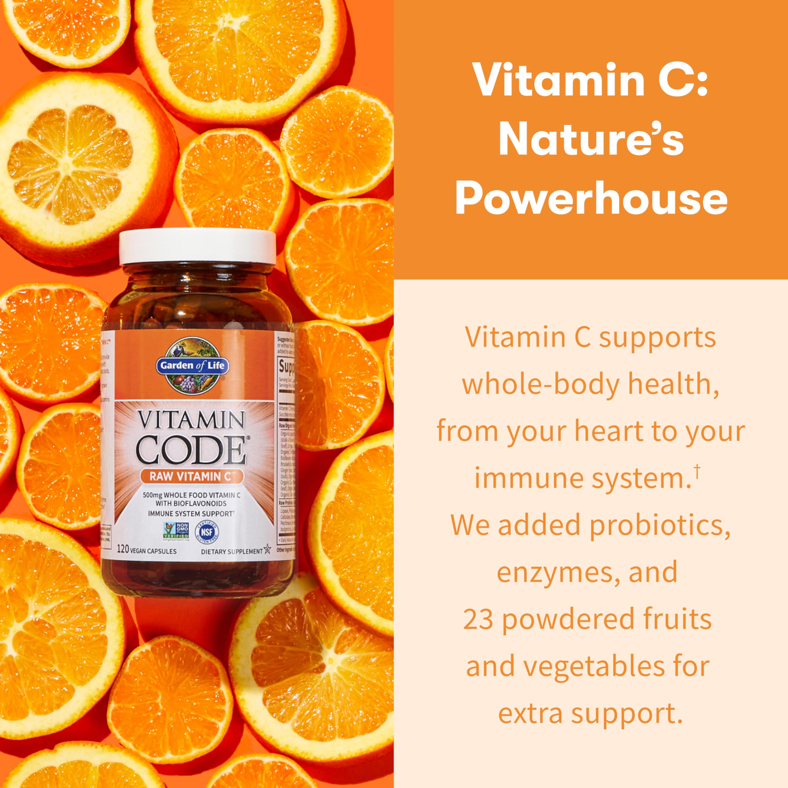 Garden of Life vitamine C vegan, sans ingrédients artificiels, pratique pour régimes variés.