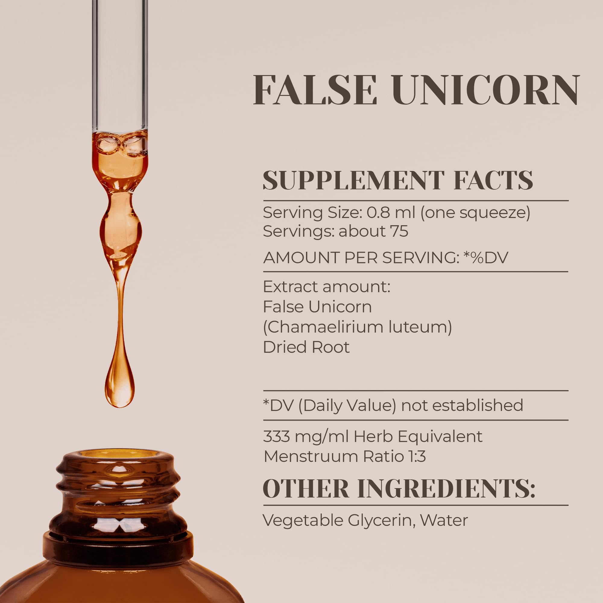 Garden Organics Extrait False Unicorn - étiquette lisible facilitant le dosage