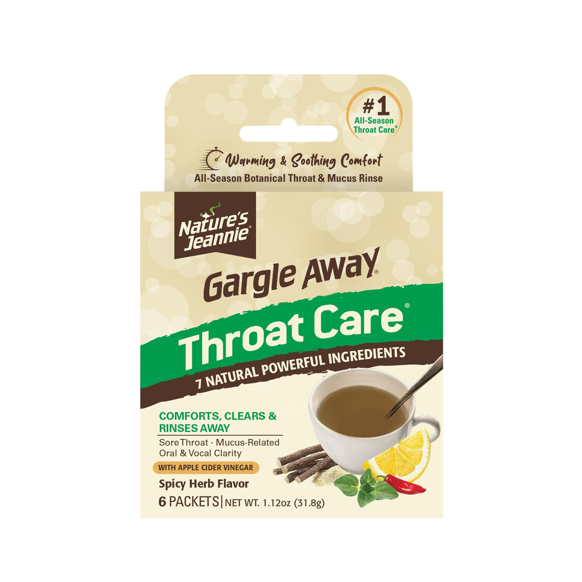 Gargle Away Nature’s Jeannie – Bouteille de rinçage botanique pour gorge apaisée.
