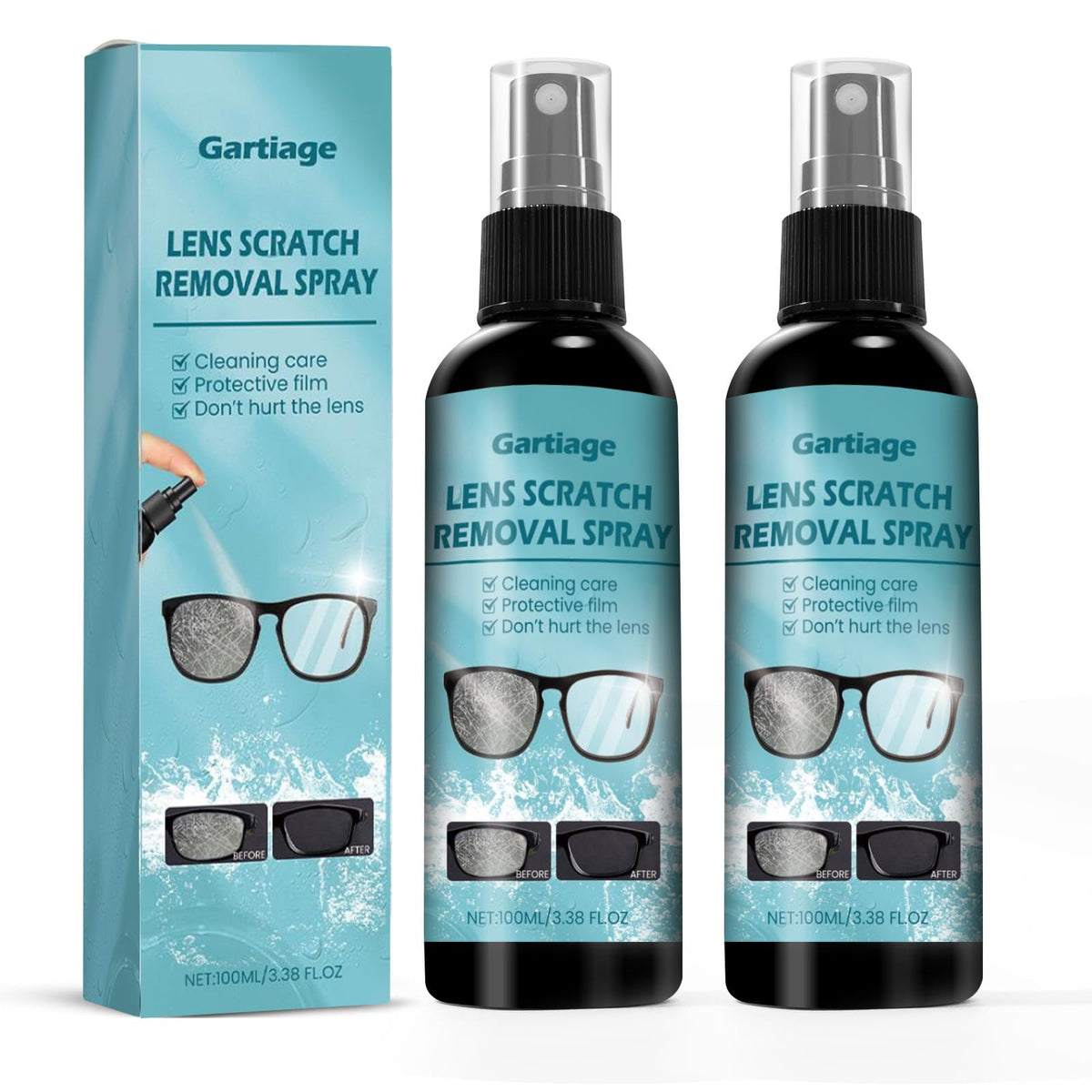 Spray nettoyant Gartiage pour lunettes et rayures, résultats sans traces.