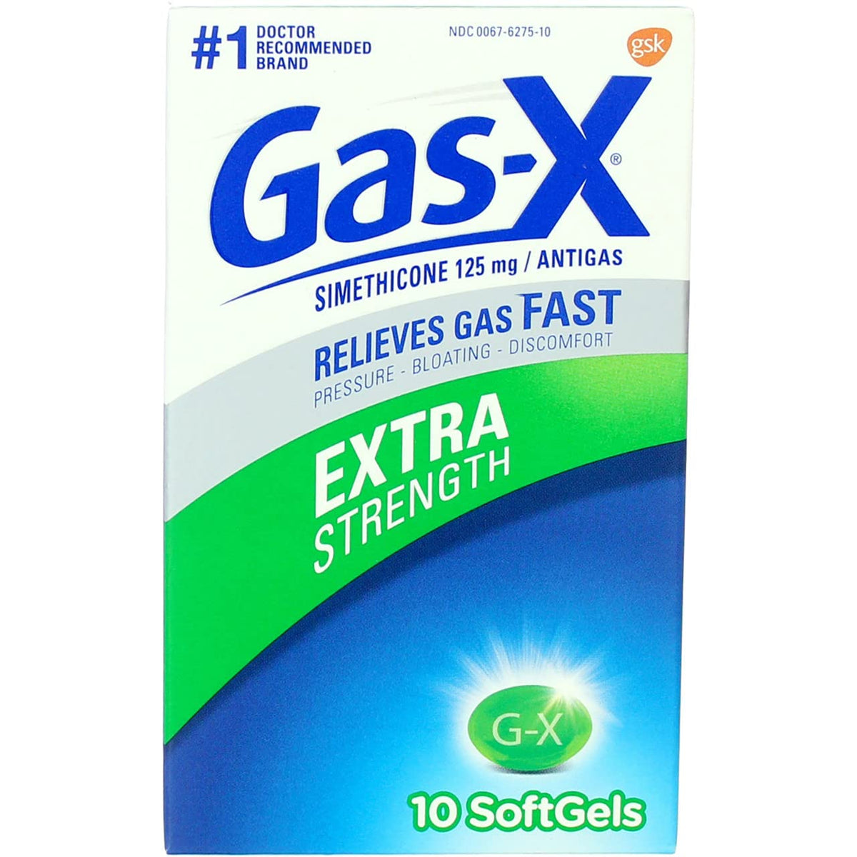 Gas-X gélules molles dans une bouteille, soulagement rapide des gaz.